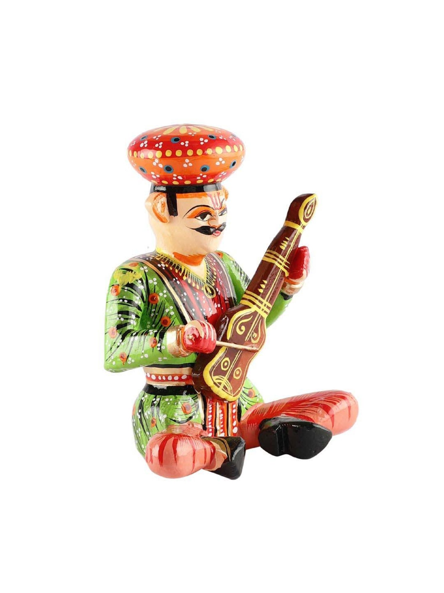 VarEesha Upahaar Multicolor Wood Rajasthani Musician Showpiece with 2 Tea Light Holders