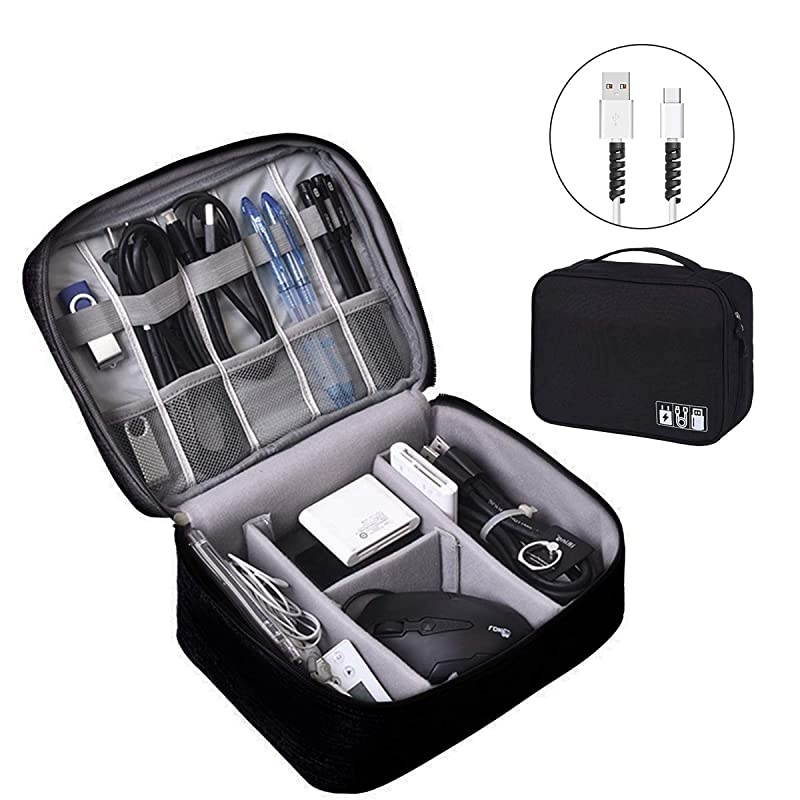 Electronics Organizer  Electronic Accessories Bag Travel Cable Organizer ThreeLayer for iPad Mini Kindle Hard Drives Cables Chargers TwoLayerBlack