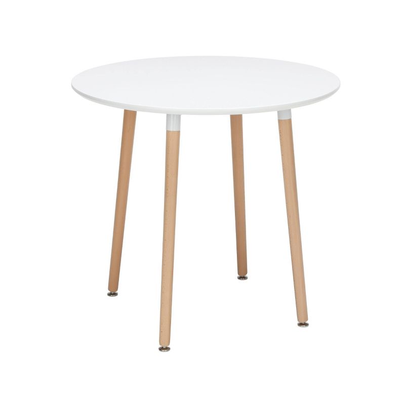 32"Mid-Century Modern Round Dining Table with Solid Wood Legs White - OFM