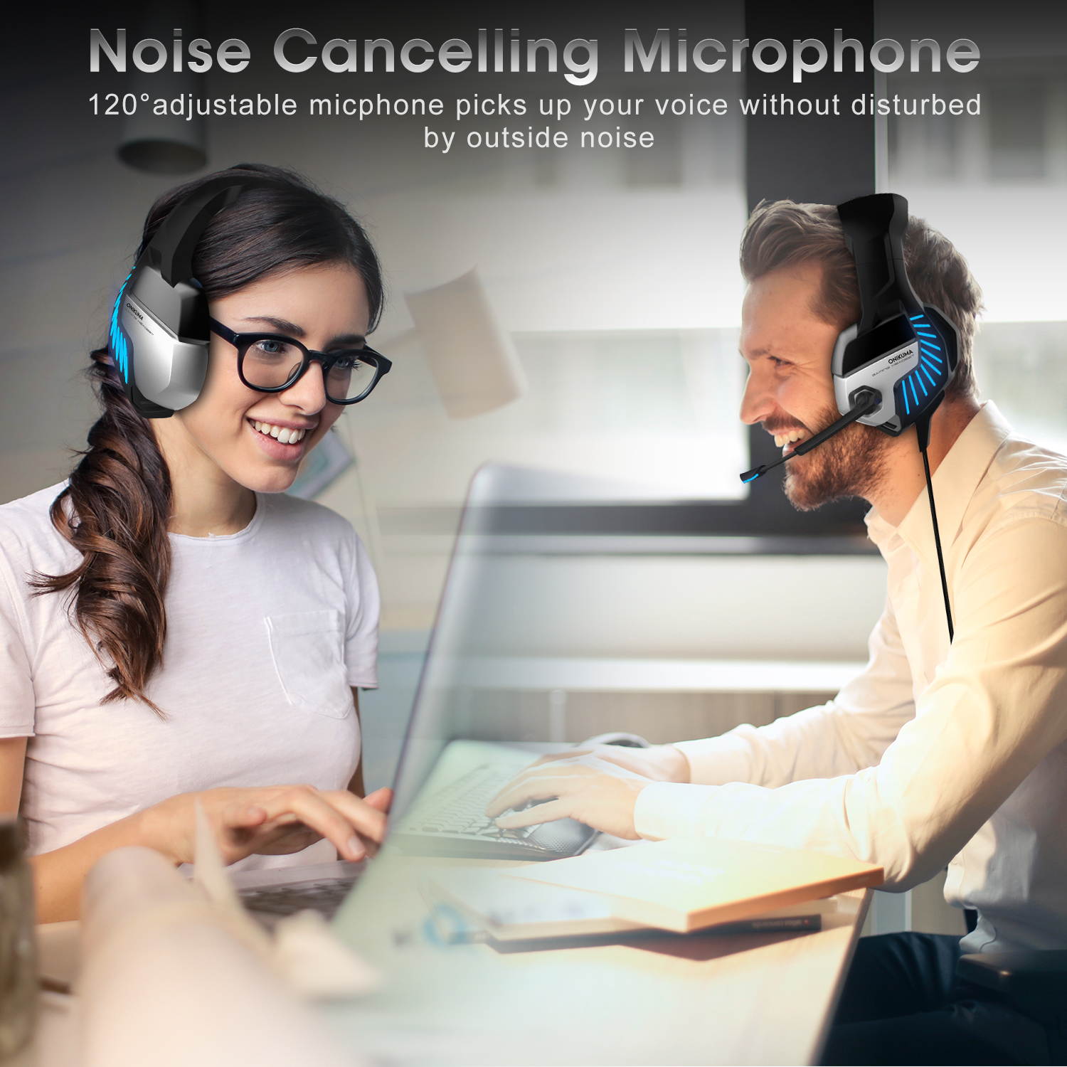 K5 PRO Gaming Headset for PS5 PS4 Controller, Noise Cancelling Over Ear Headphones with Mic, 7.1 Surround Sound, Blue LED Light Headset for NS PC Mac Laptop