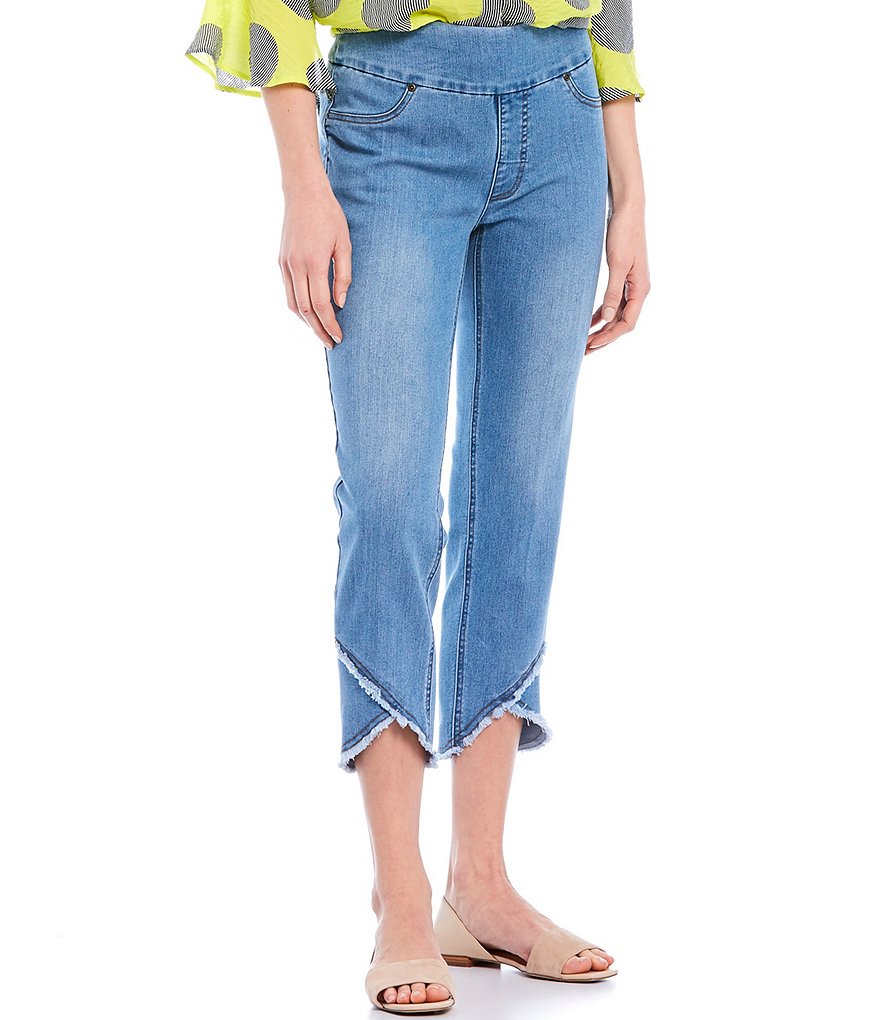 Multiples Wide Waistband Pull-On Fringed Lapped Hem Crop Pants