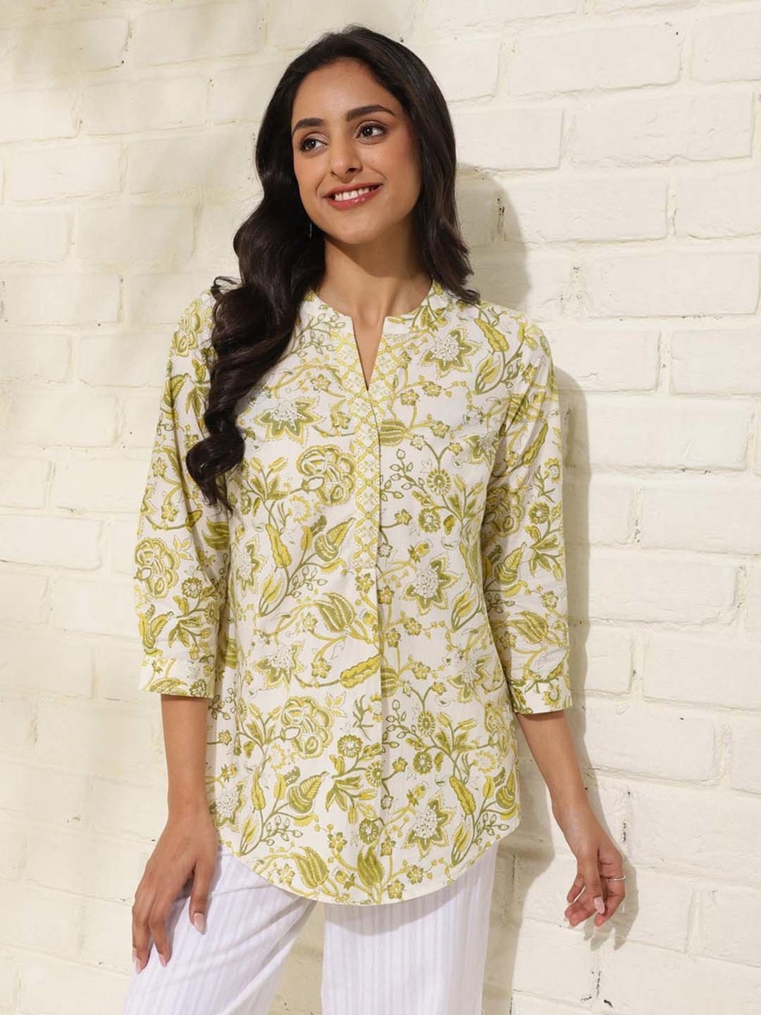 Fabindia Green Cotton Printed Tunic