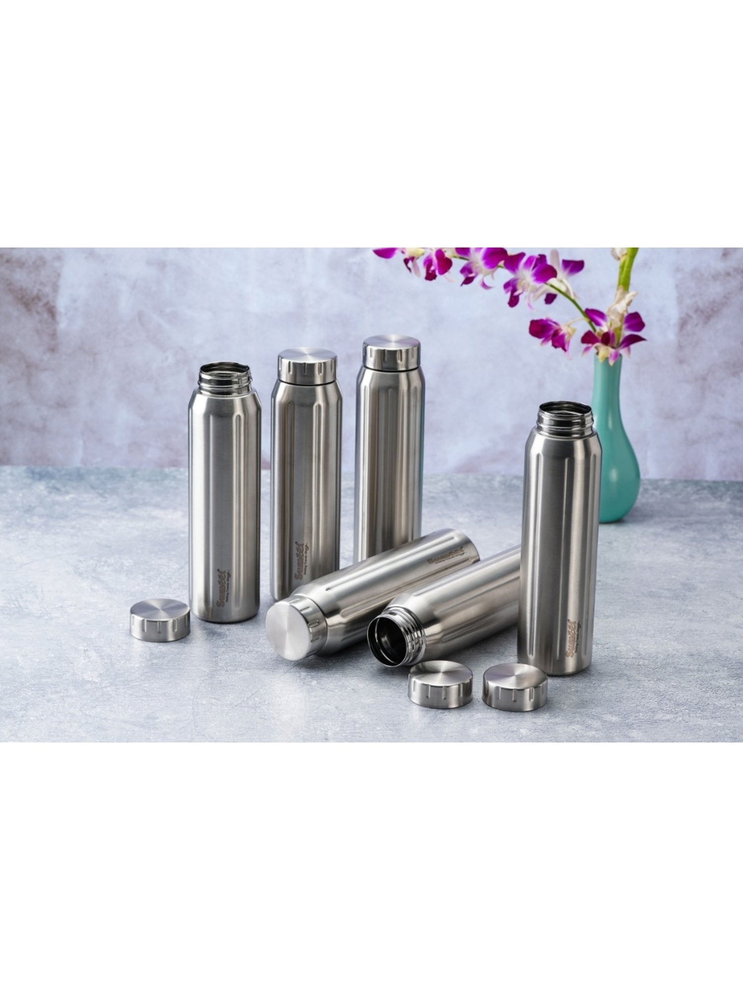 Sumeet Spark-Aqua Stainless Steel Leak Proof  Water Bottle  |900ml |Pack of 6| Silver