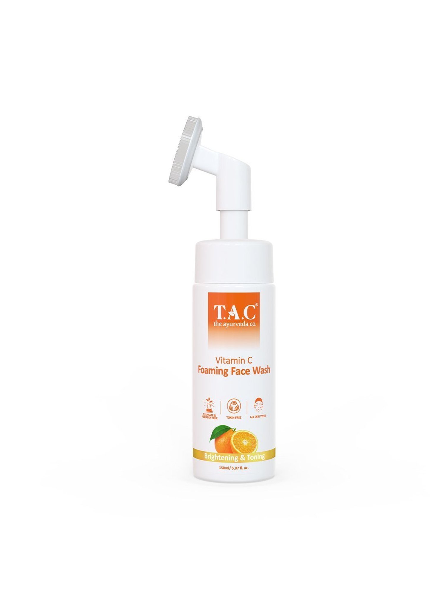 TAC - The Ayurveda Co. Vitamin C Foaming Face Wash with Brush for Glowing Skin - 150 ml