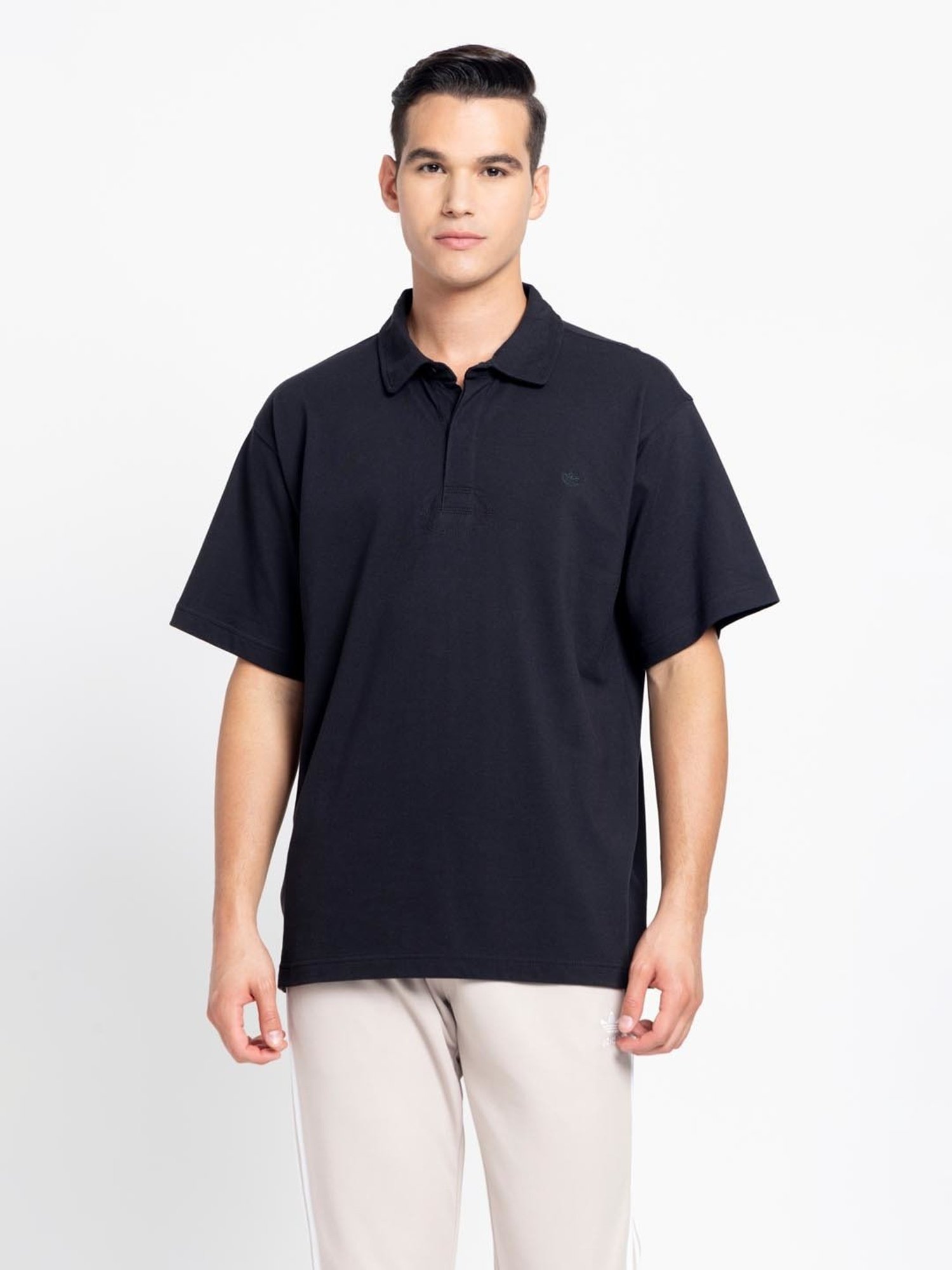 Adidas Originals Black Loose Fit Polo T-Shirt