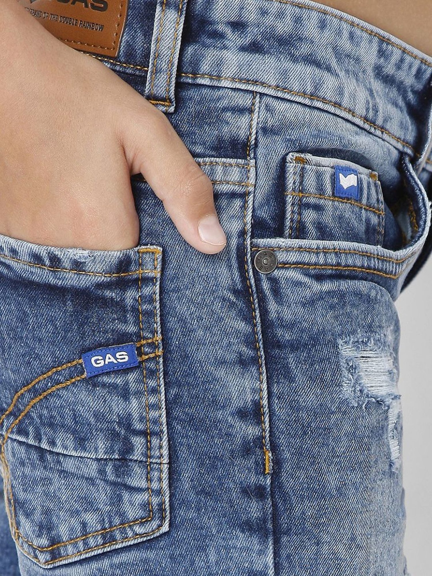 Gas Kids Blue Distressed Shorts