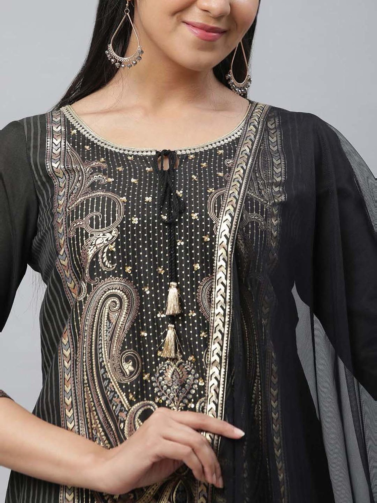 Aurelia Black Printed Kurta Salwar Set With Dupatta