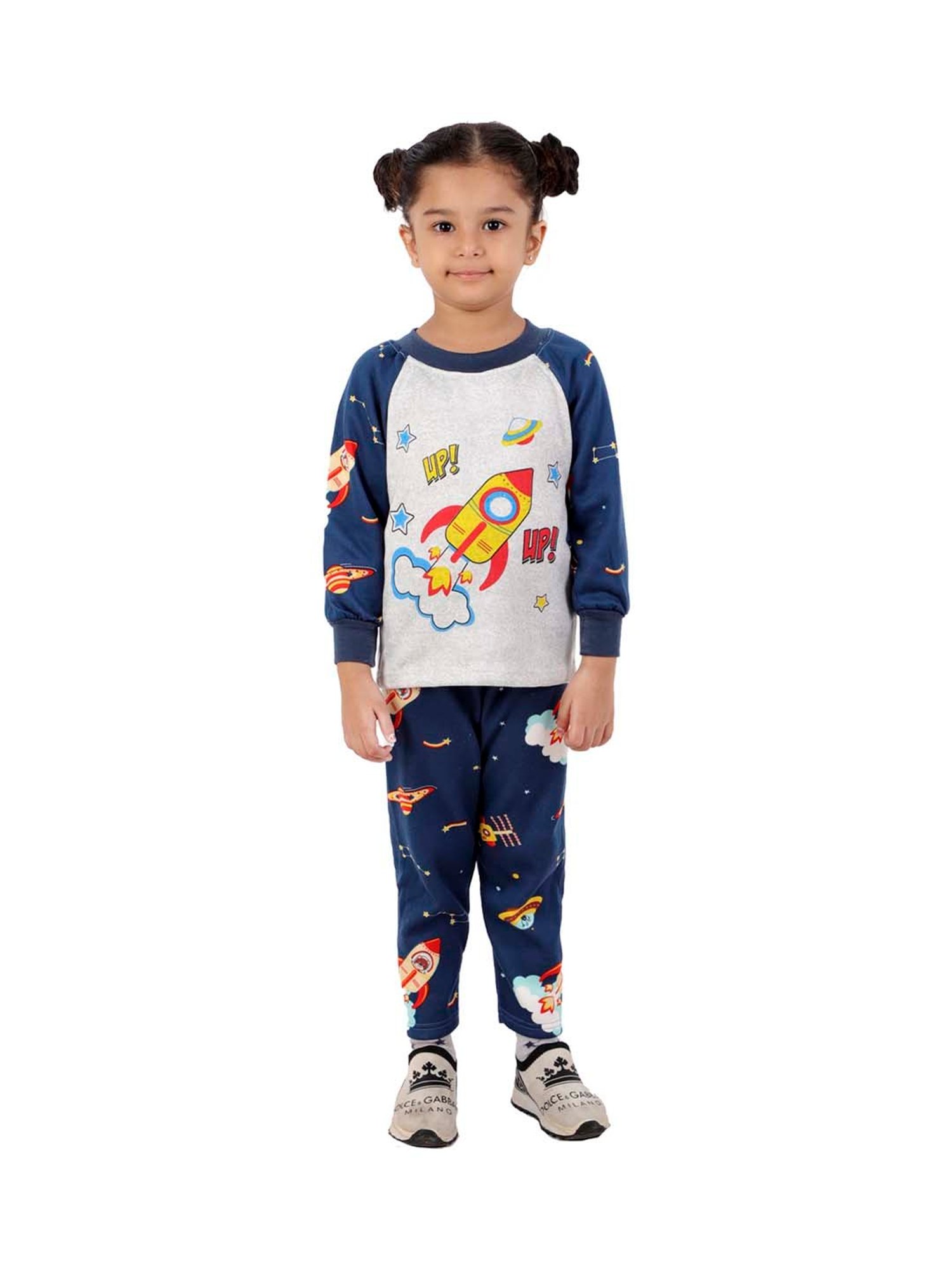 Ahhaaaa Kids Navy & Grey Printed Sweatshirt with Pants
