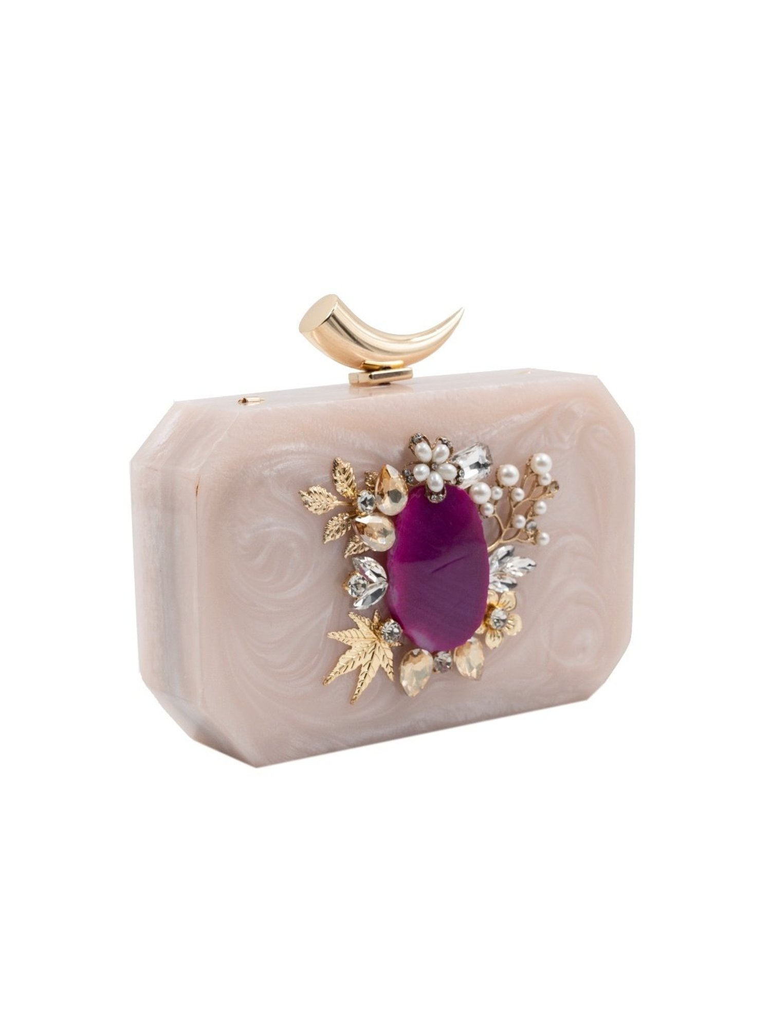 Sugarcrush Beige Luxury Studded Small Clutch