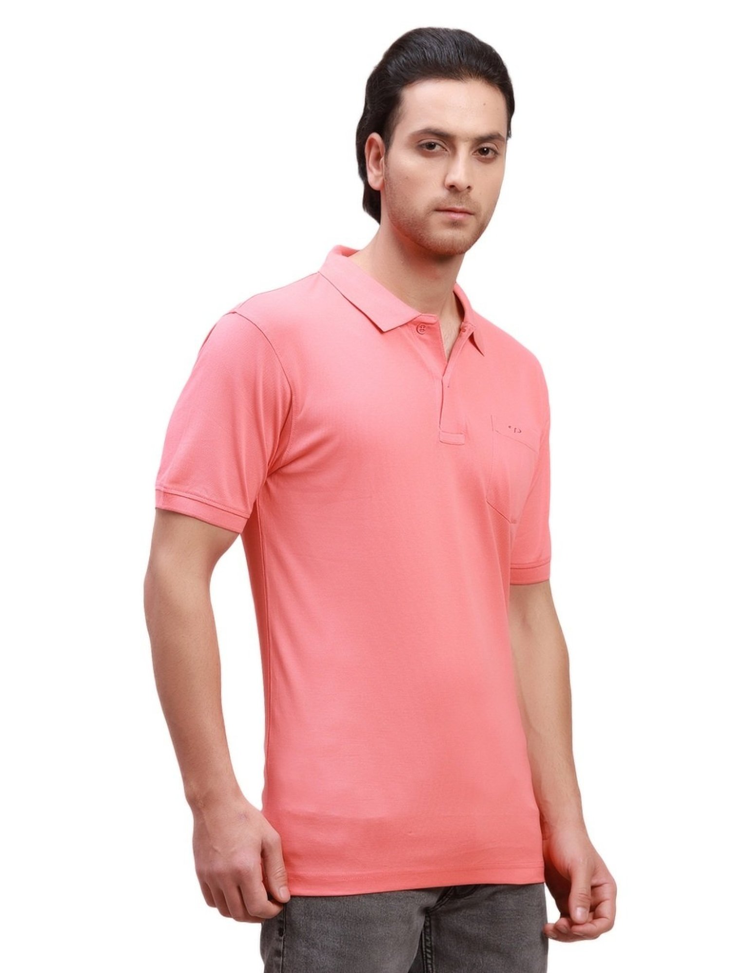 ColorPlus Orange Cotton Tailored Fit Texture Polo T-Shirt