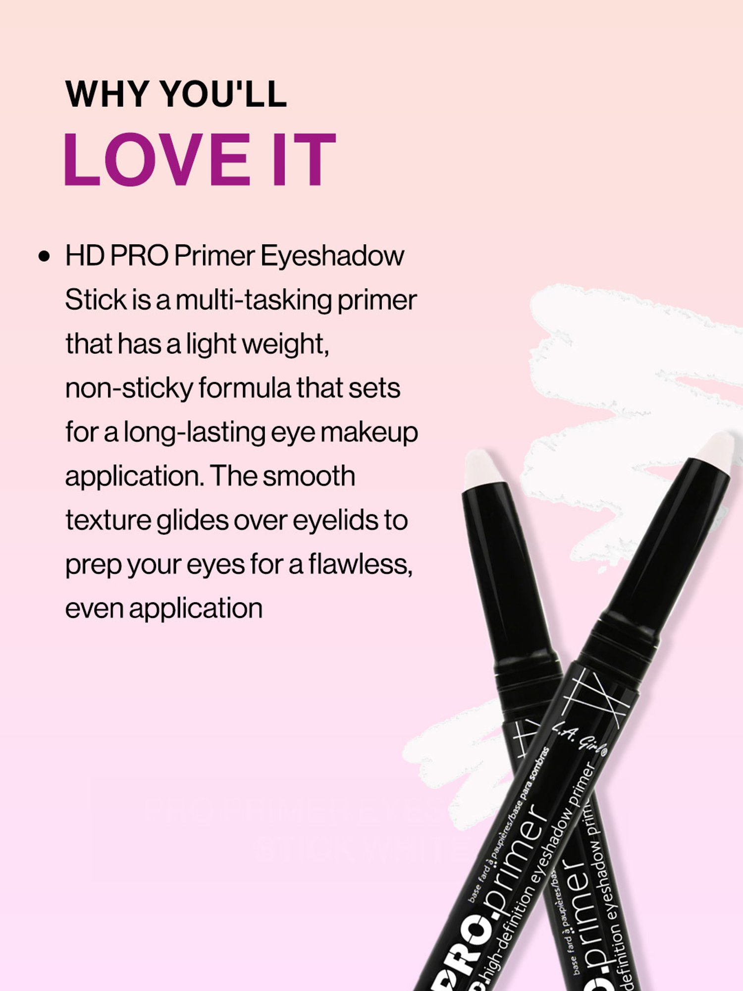 L.A. Girl HD Pro Primer Eyeshadow Stick White - 2 gm