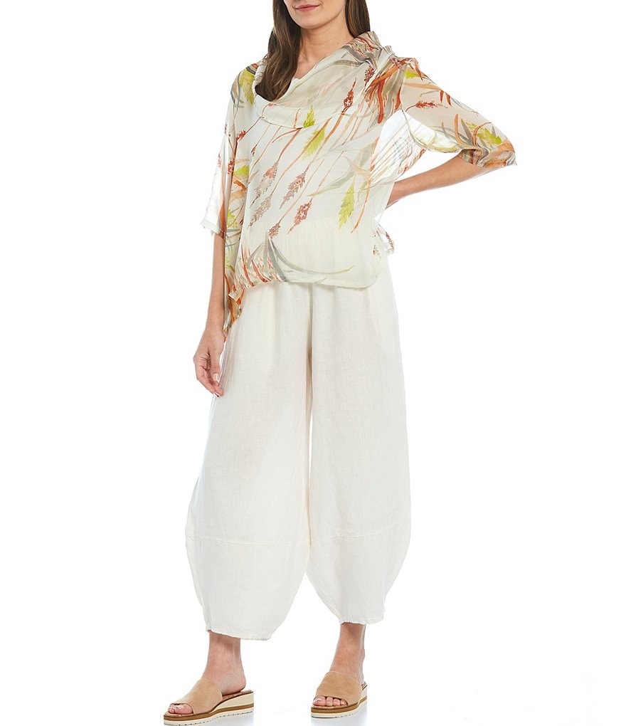 Bryn Walker Nola Sheer Printed Silk Cowl Neck 3/4 Sleeve Shirt