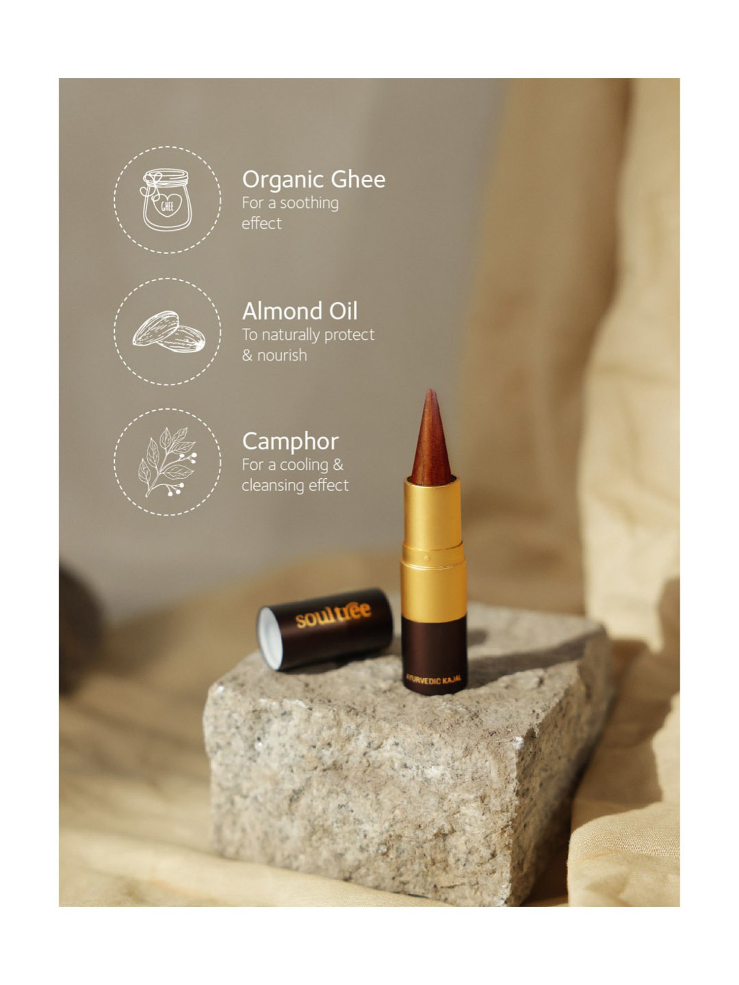 SoulTree Ayurvedic Kajal - Copper Tint - 3 gm | Organic Kajal