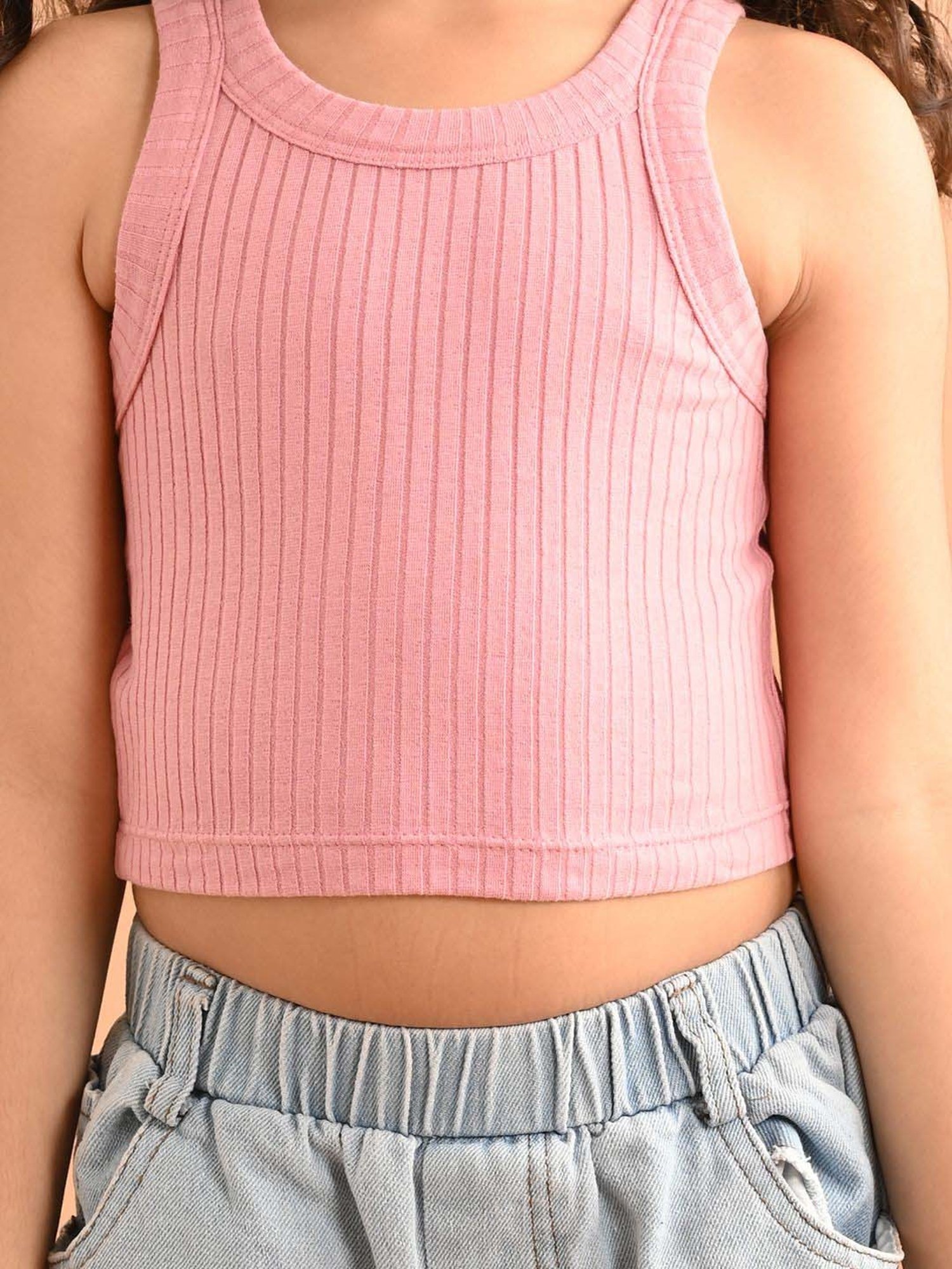 LilPicks Kids Yellow Solid Crop Top