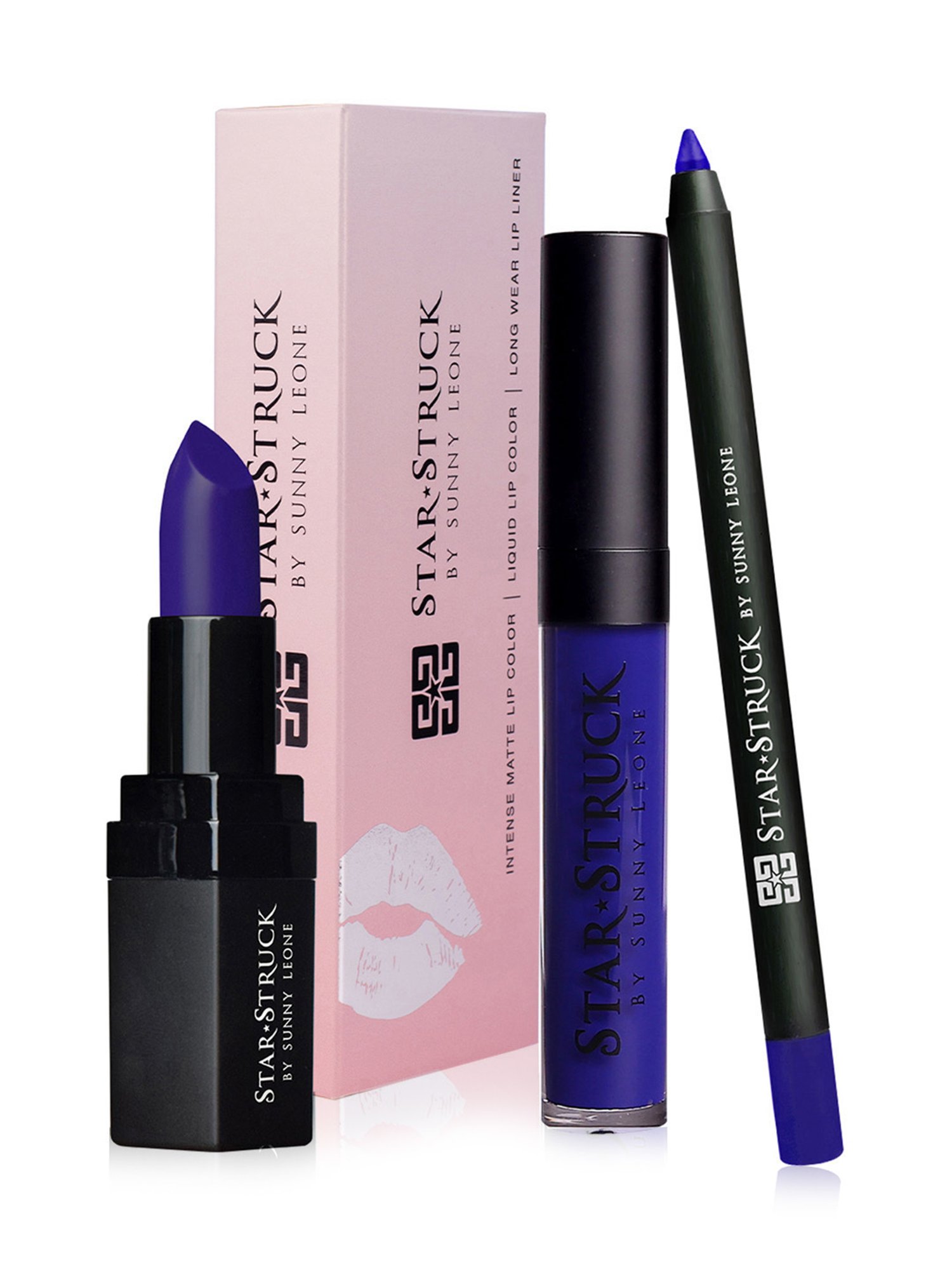 StarStruck By Sunny Leone Lipstick+Lip Gloss+Liner Lip Kit Sapphire - Pack of 3