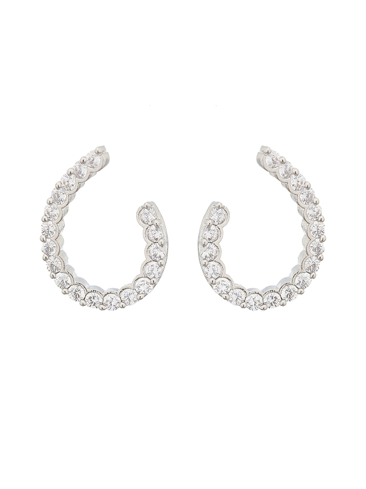 Saraf RS Jewellery Silver Toned AD studded Hoop Earrings