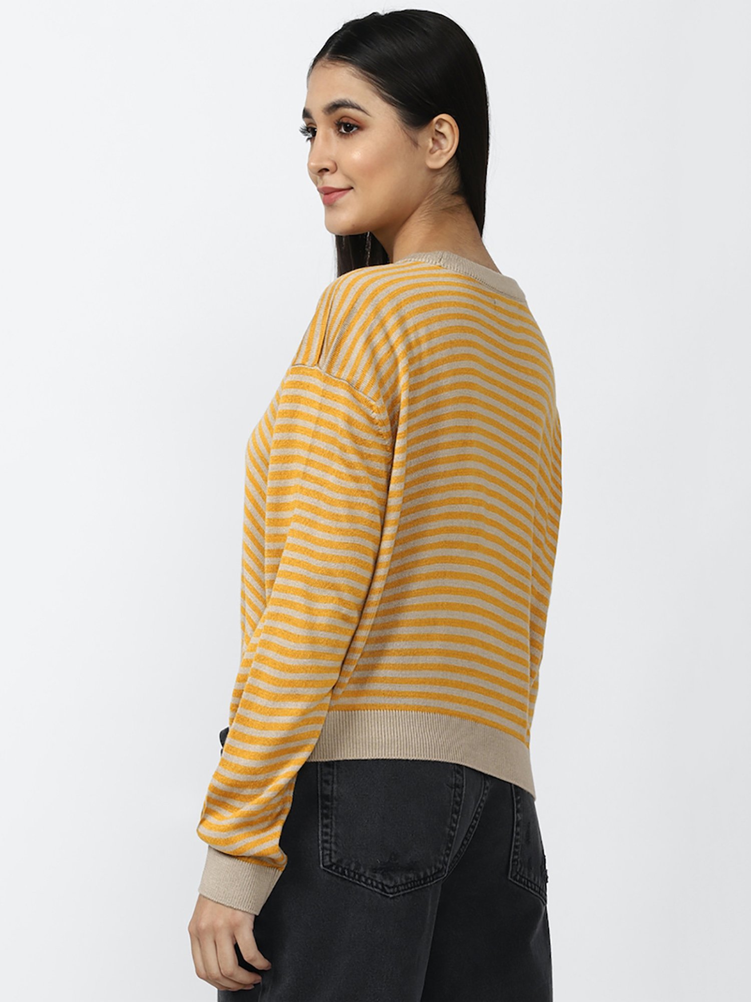 Forever 21 Yellow & Grey Striped Sweater