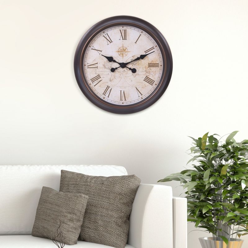 24" Bronze and Gold Antique World Map Wall Clock Bronze - Patton Wall Decor