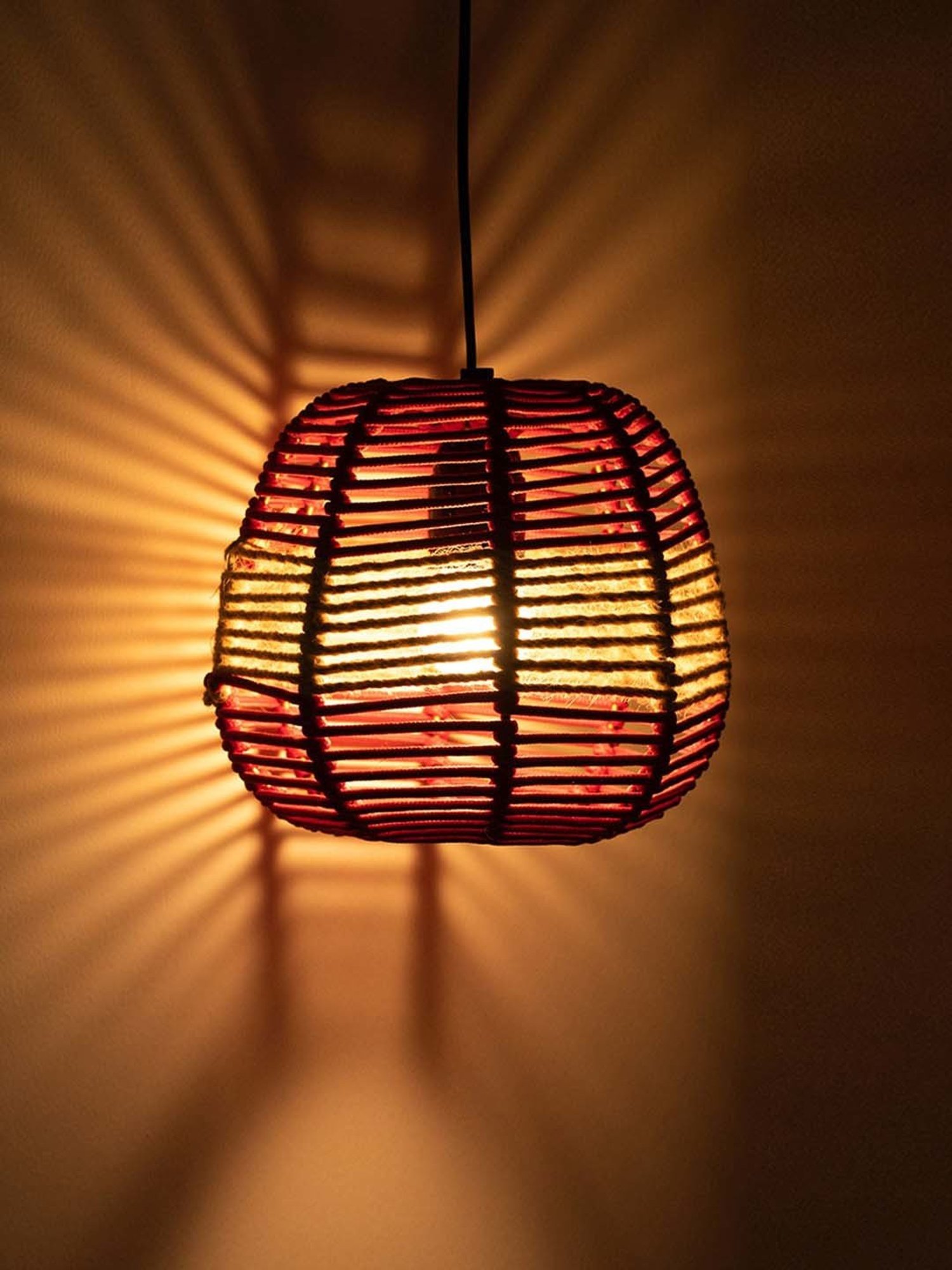 ExclusiveLane Marvels Beige Jute Handwoven Hanging Pendant Lamp