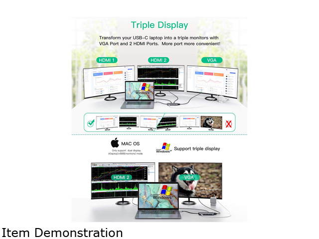 NOV8Tech USB C Hub Docking Station Type C Adapter 13 in 1 Triple Display Screen 2X 4K HDMI & VGA, 100W PD Charger, USB C, Ethernet, Audio, SD/Micro SD, 3X USB 3.0 for All USB C Devices Like MacBook