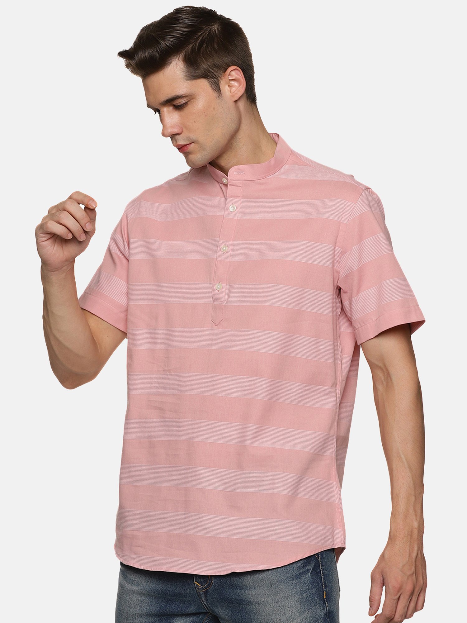 Don Vino Peach Regular Fit Striped Shirt