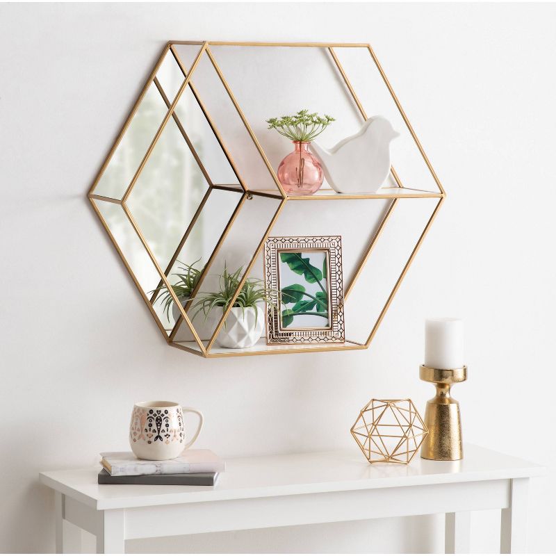 26" x 7" x 23" Lintz Hexagon Shelves with Mirror White - Kate & Laurel All Things Decor