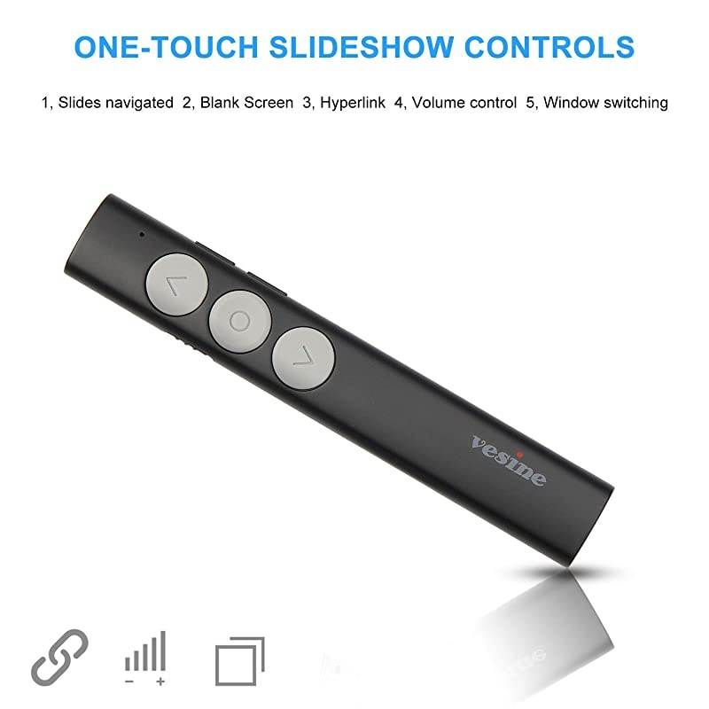 Wireless Presenter 24GHz RF Up to 100 Ft Range Professional Presentation Remote Rechargeable Universal Compatibility Intuitive TouchKeys for Slideshow Control Clicker Black