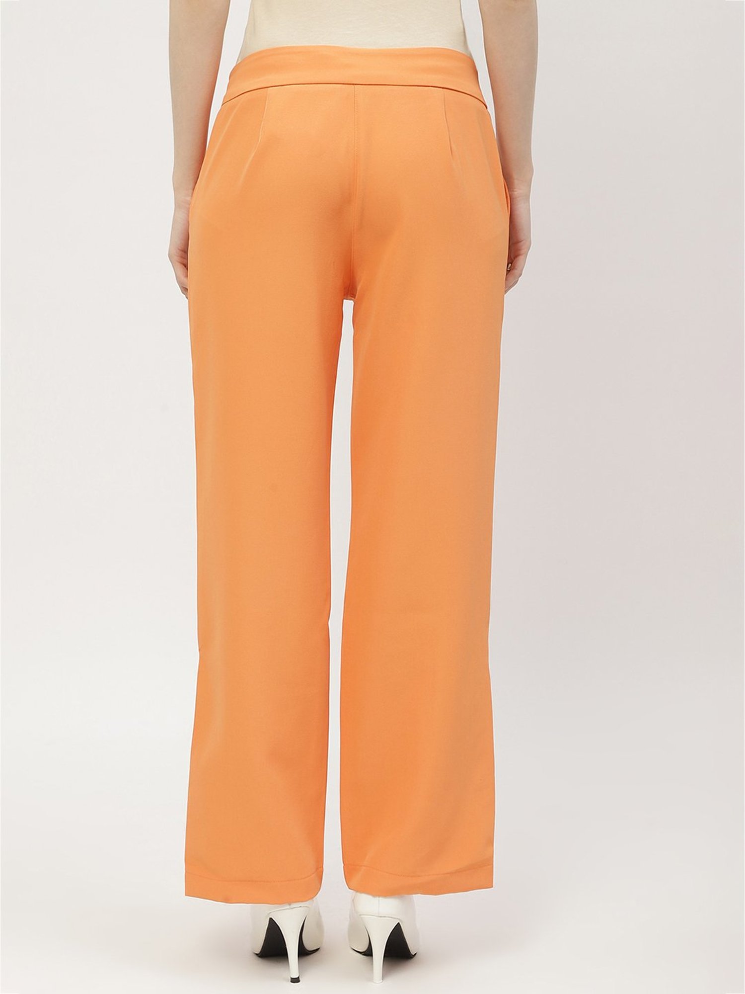 MADAME Orange Cotton Regular Fit Mid Rise Trousers
