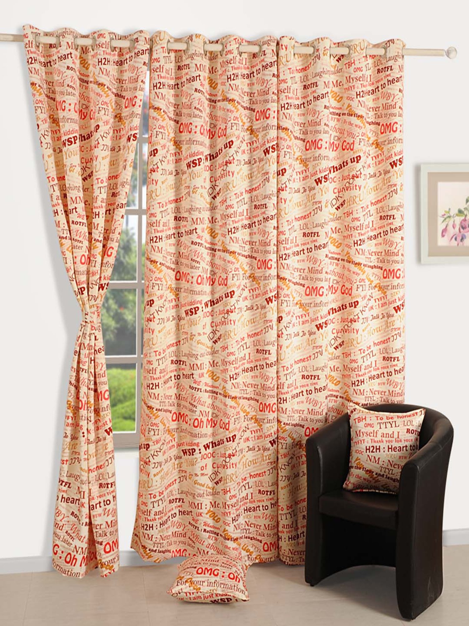 Swayam Text Sigma Eyelet Window Curtain - Single Piece (5 Ft)