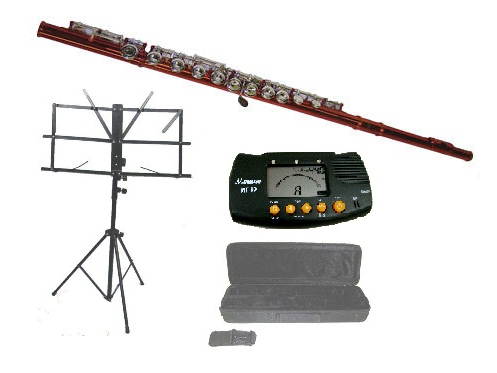 Merano Red Flute with Carrying Case+Music Stand+Metro Tuner