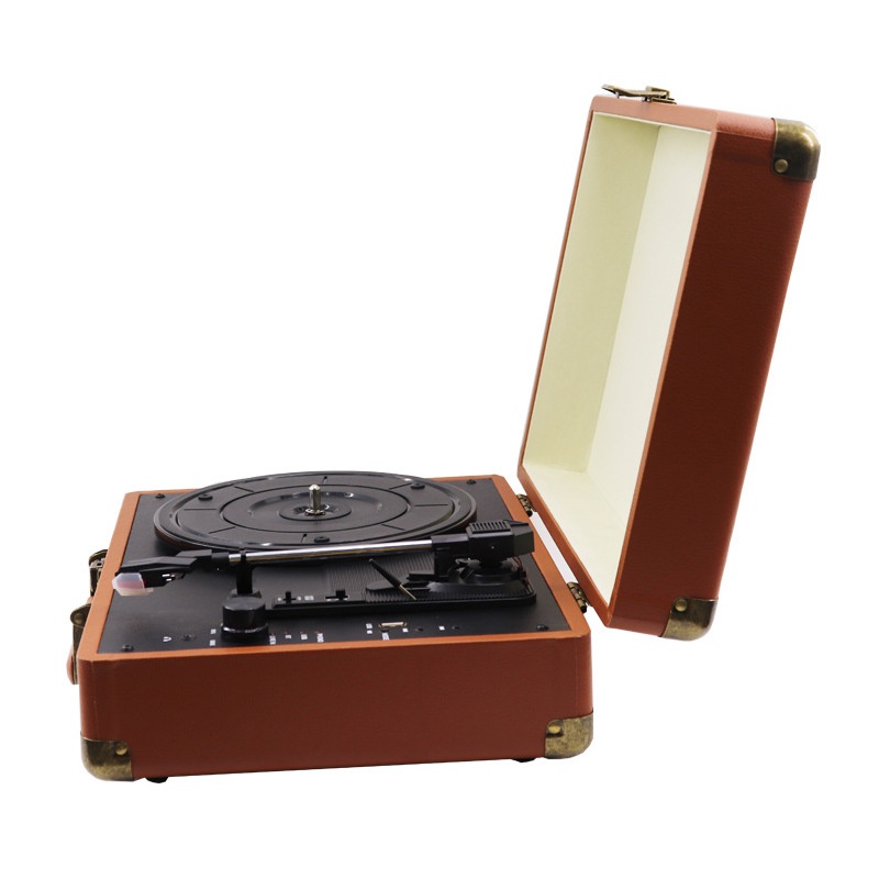 Turntable Record Player Speaker Portable Vinyl Player 3 Speed Dust Free Suitcase Autostop RCA Output AUX Input Headphone Jack BeltDriven Extra Stylus Free Audio Cable 9W Teal