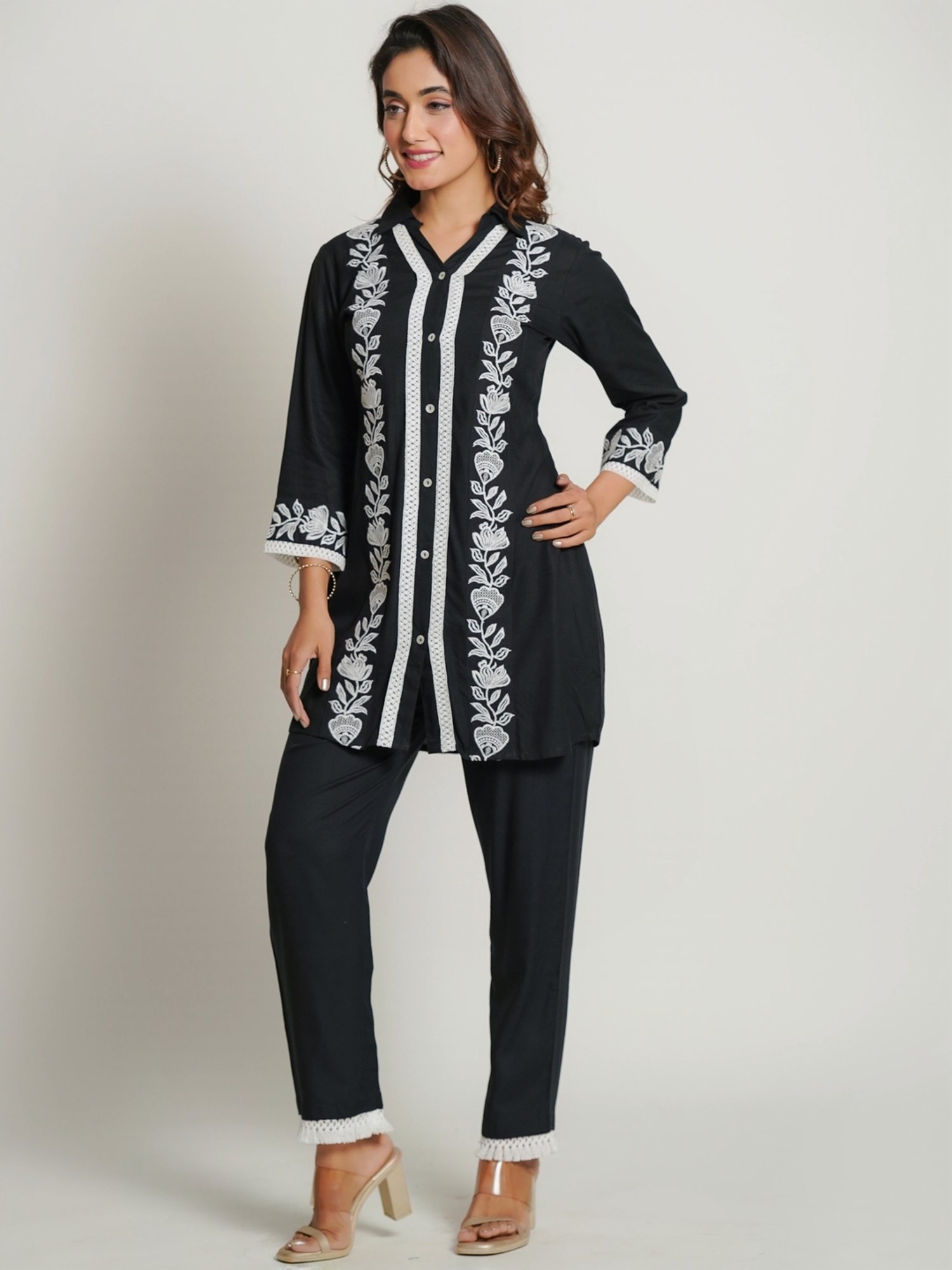 Zolo Label Blue Embroidered Shirt Pant Set