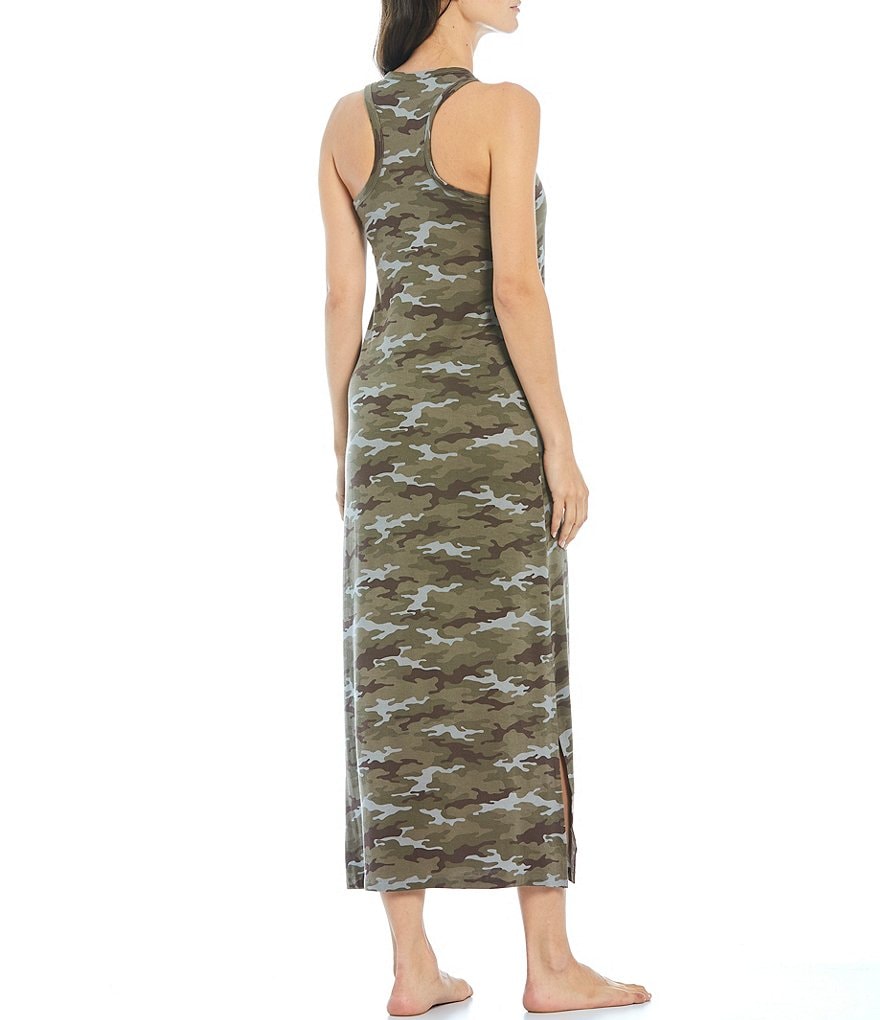 Half Moon by Modern Movement Camouflaged Print Racerback Maxi Jersey Knit Lounge Dress