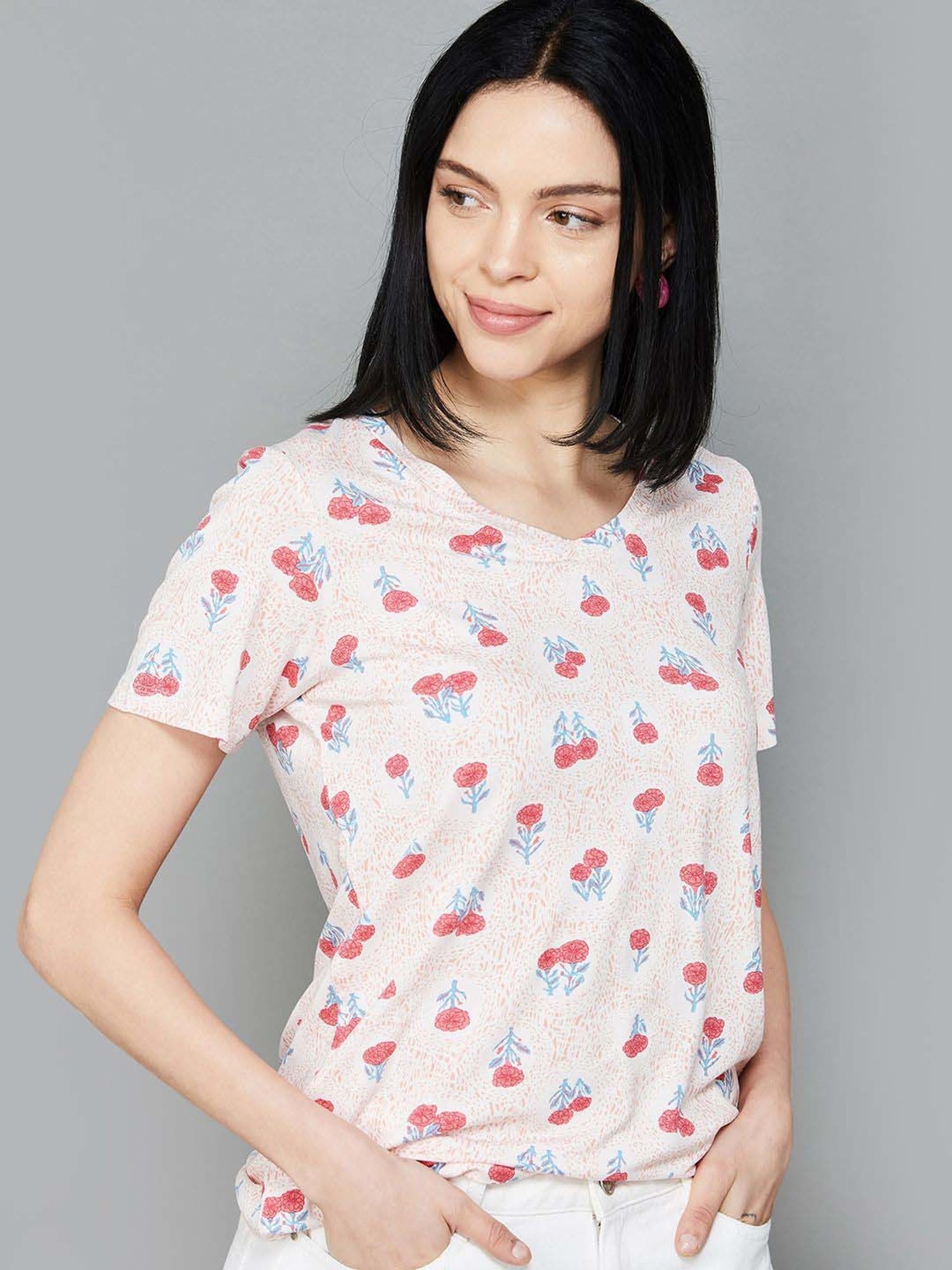 Colour Me by Melange Pink Printed T-Shirt