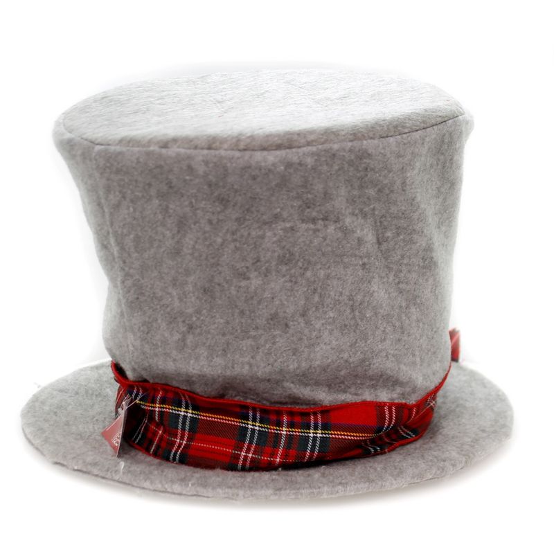 Christmas 10.0" Gray Top Hat Tree Topper Plaid Ribbon  -  Tree Toppers