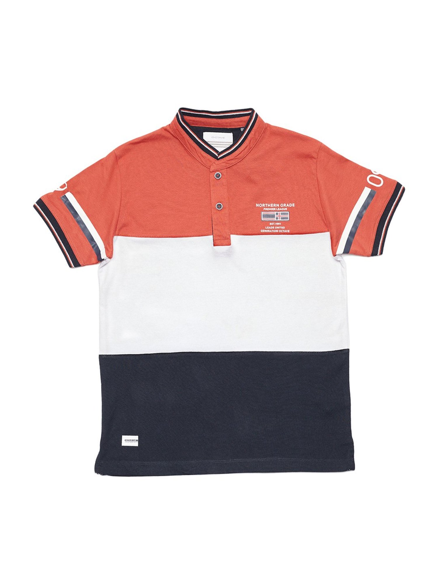 Octave Kids Rust Cotton Color Block Pattern Polo T-Shirt