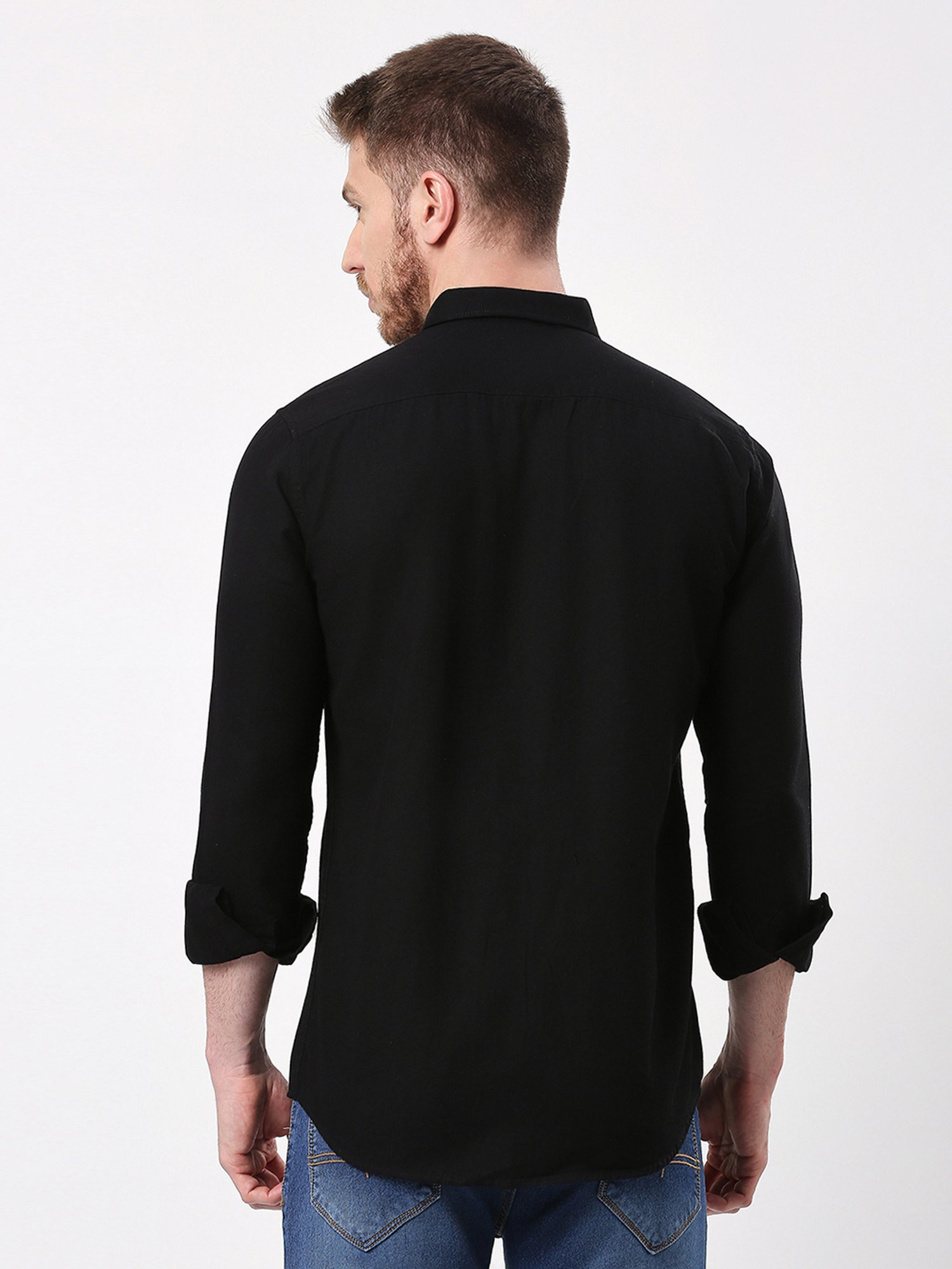 HJ HASASI Black Slim Fit Cotton Shirt