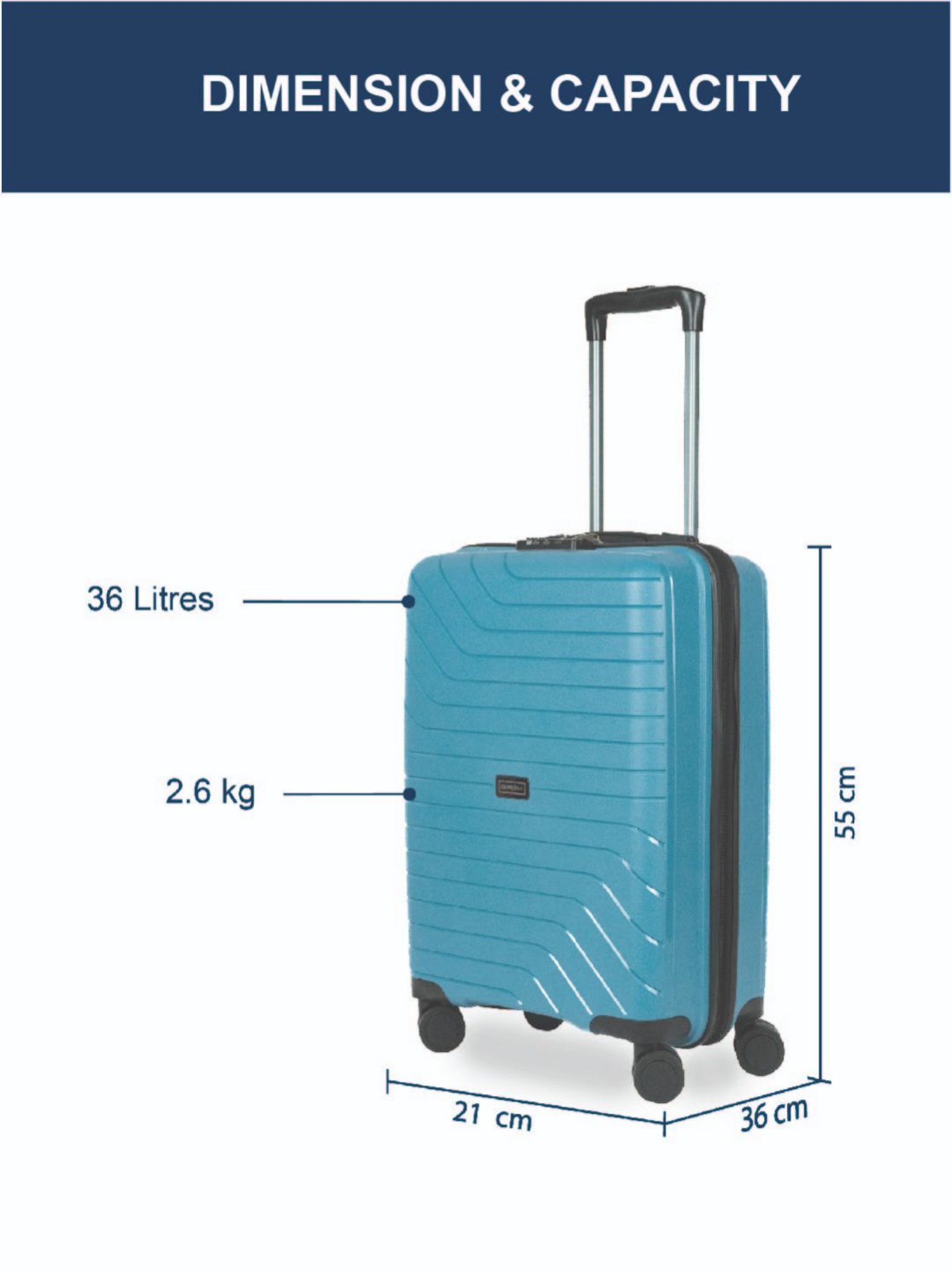 Carriall Blue 8 Wheel Small Hard Cabin Trolley - 36.5 cm