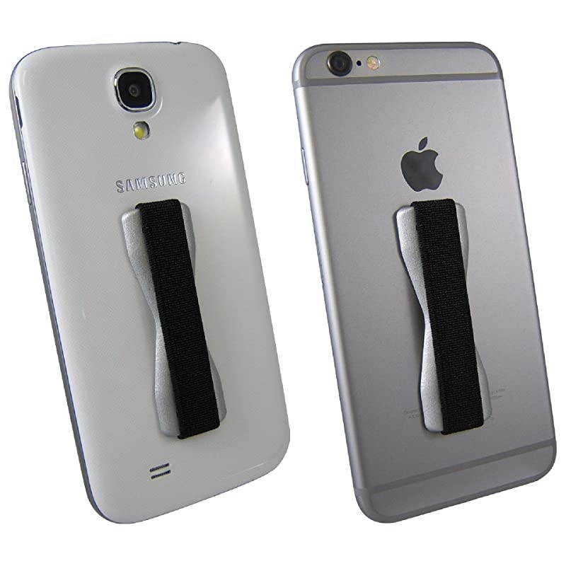 Universal Grip for Most Smartphones Mini Tablets and Cases Black Elastic Strap with Silver Base LH01Silver