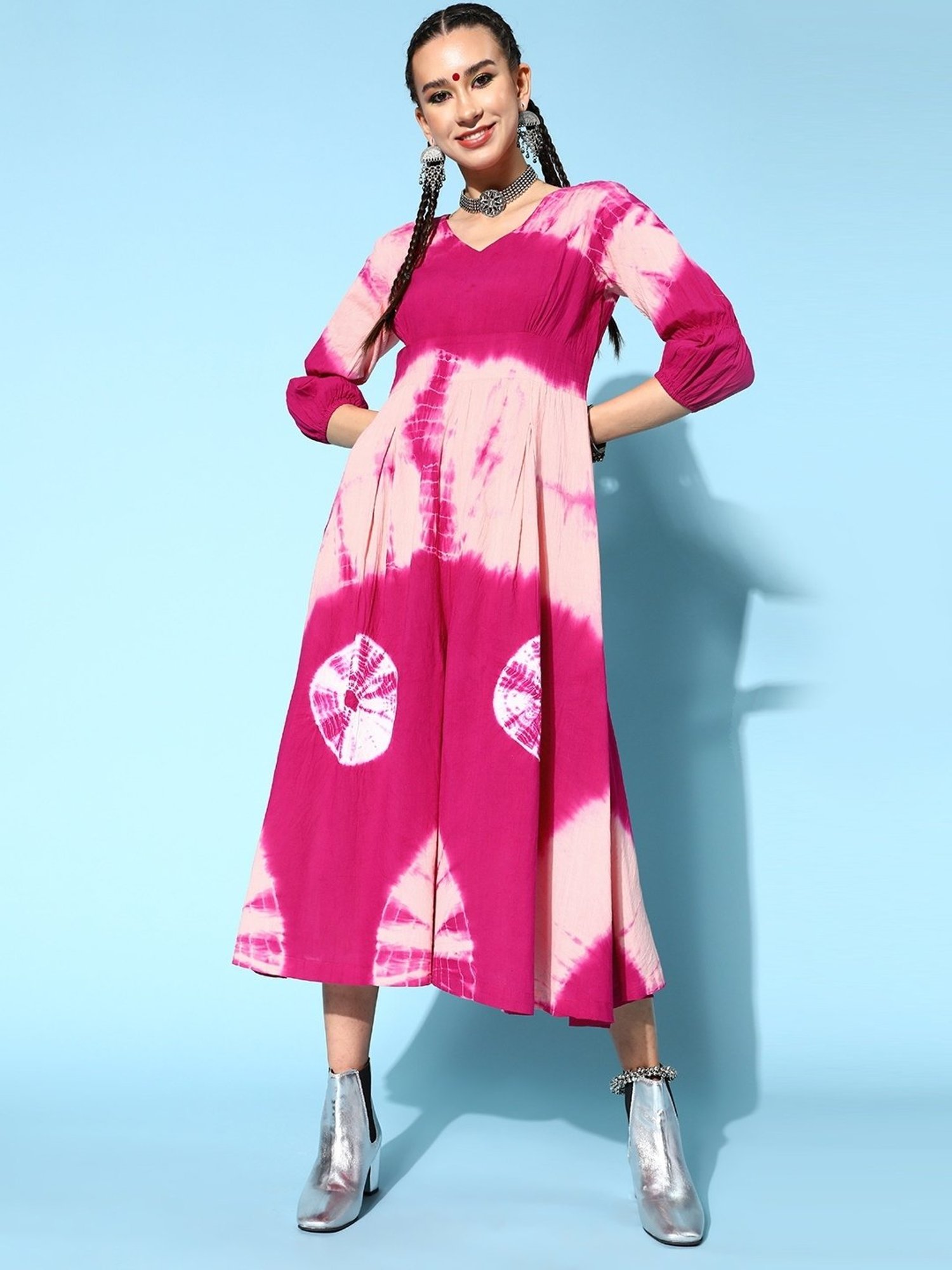 Kipek Pink Cotton Tie & Dye Jumpsuit