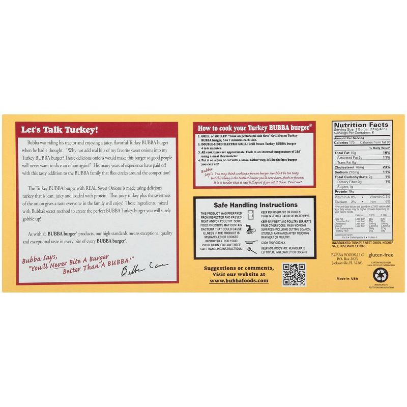 BUBBA Burger Turkey Burger with Sweet Onions - Frozen - 32oz