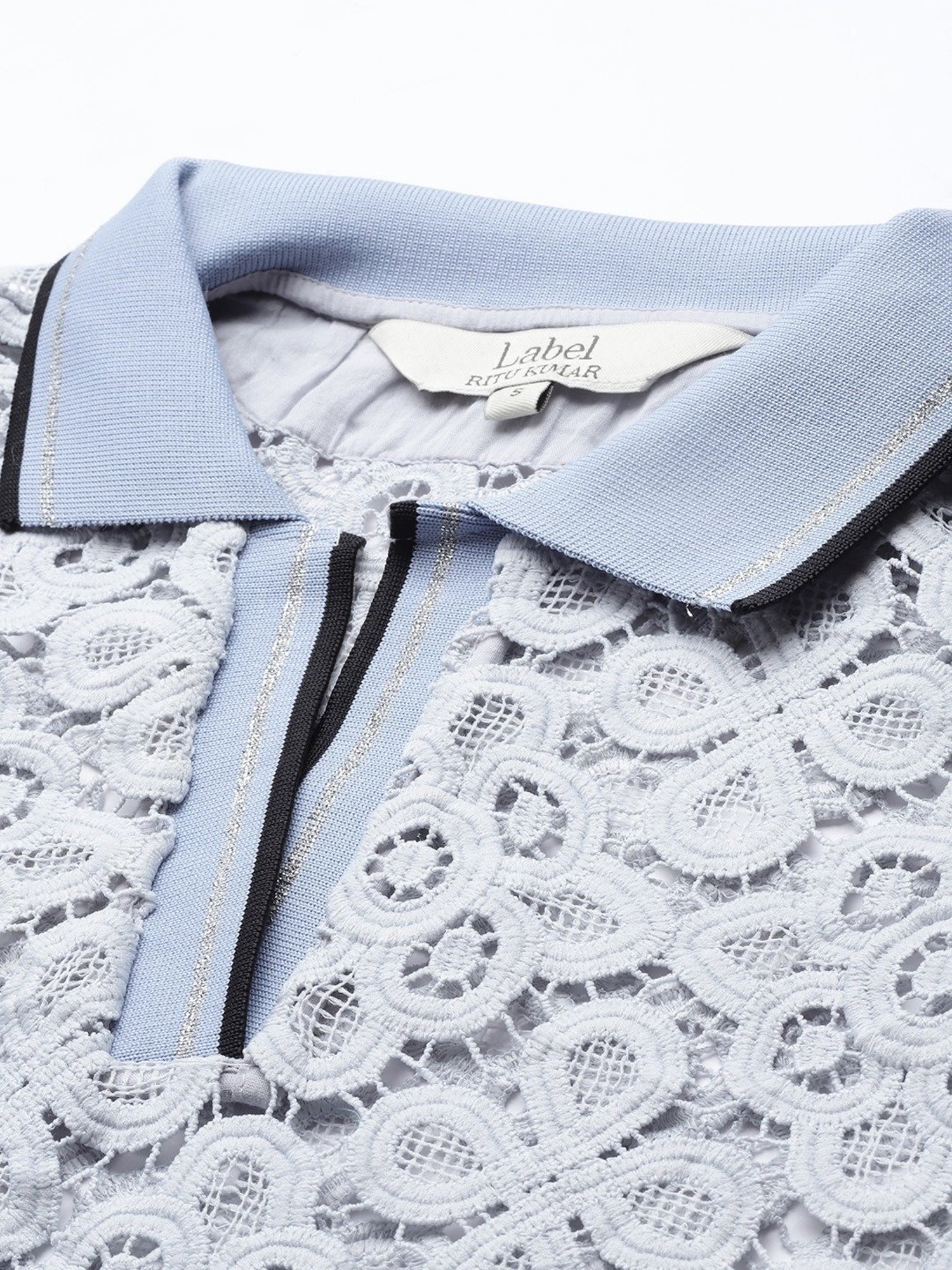 Label Ritu Kumar Blue Solid Polo T-shirt With Camisole