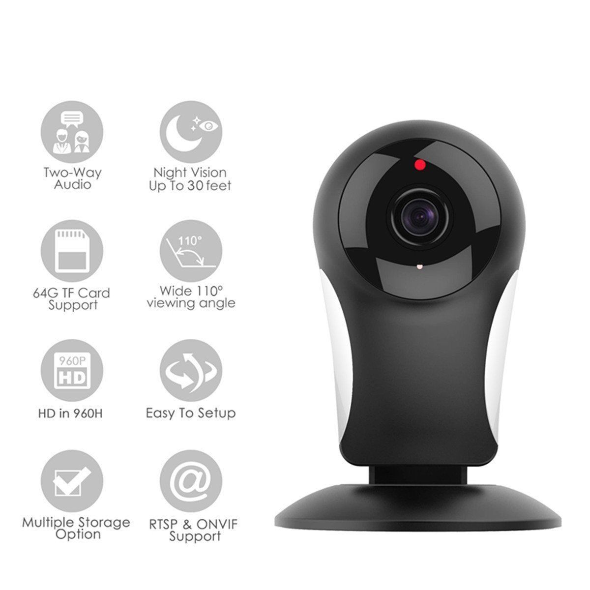 Home Security Camera System,HD 960P Wireless IP Camera Support 2.4GHz Wifi, Day/Night Vision, Indoor/Outdoor Cam for House, Baby, Pet Security BLACK