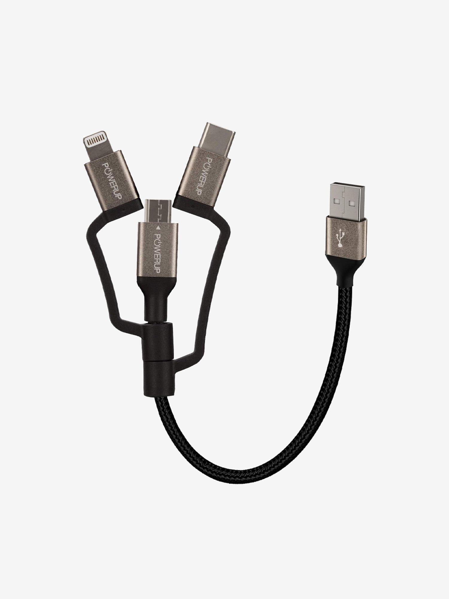Powerup 12cm USB To Lightning/Type C/Micro MFi 3in1 Sync And Charge (Black)