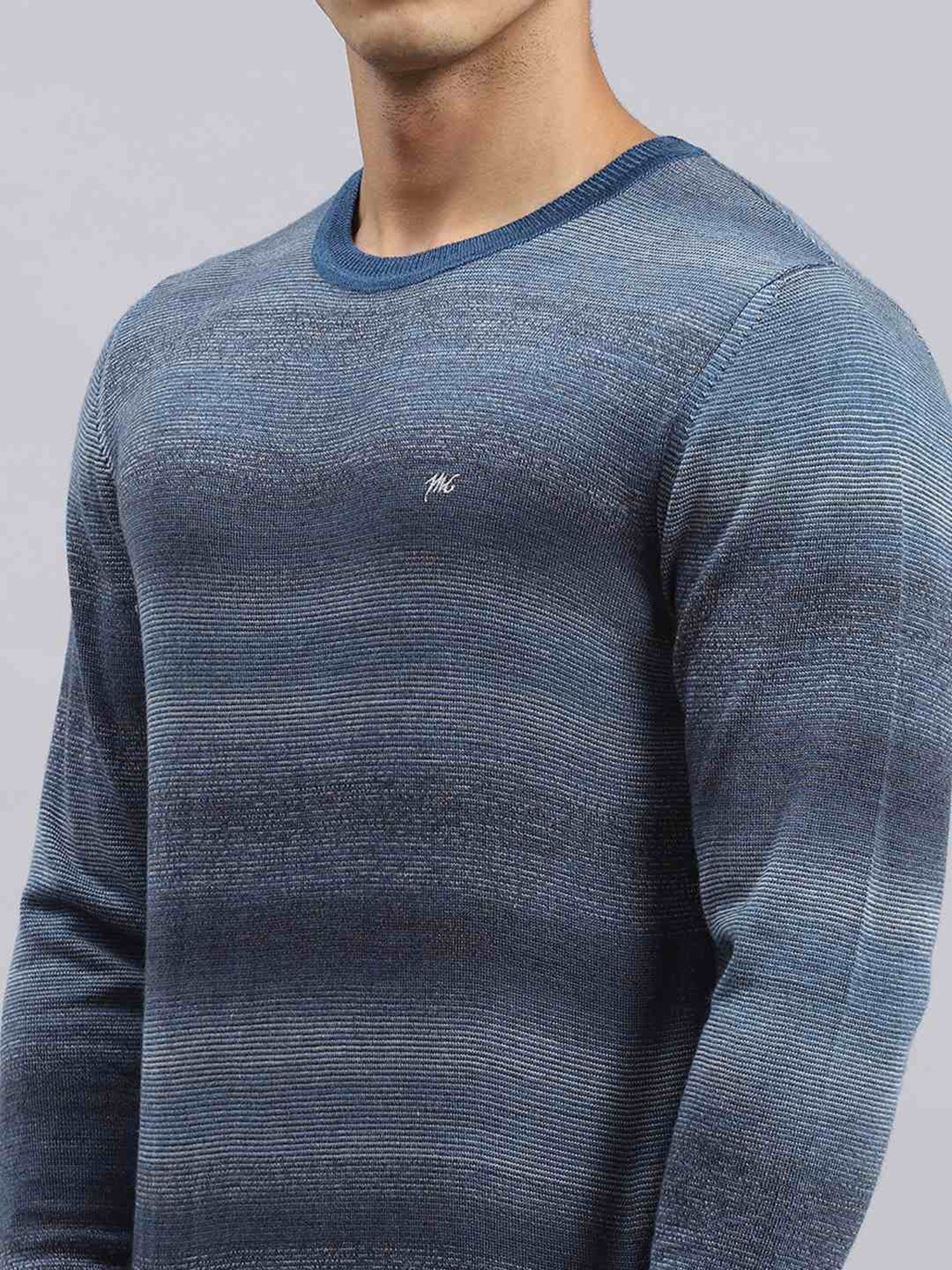 Monte Carlo Dark Blue Regular Fit Self Pattern Sweater