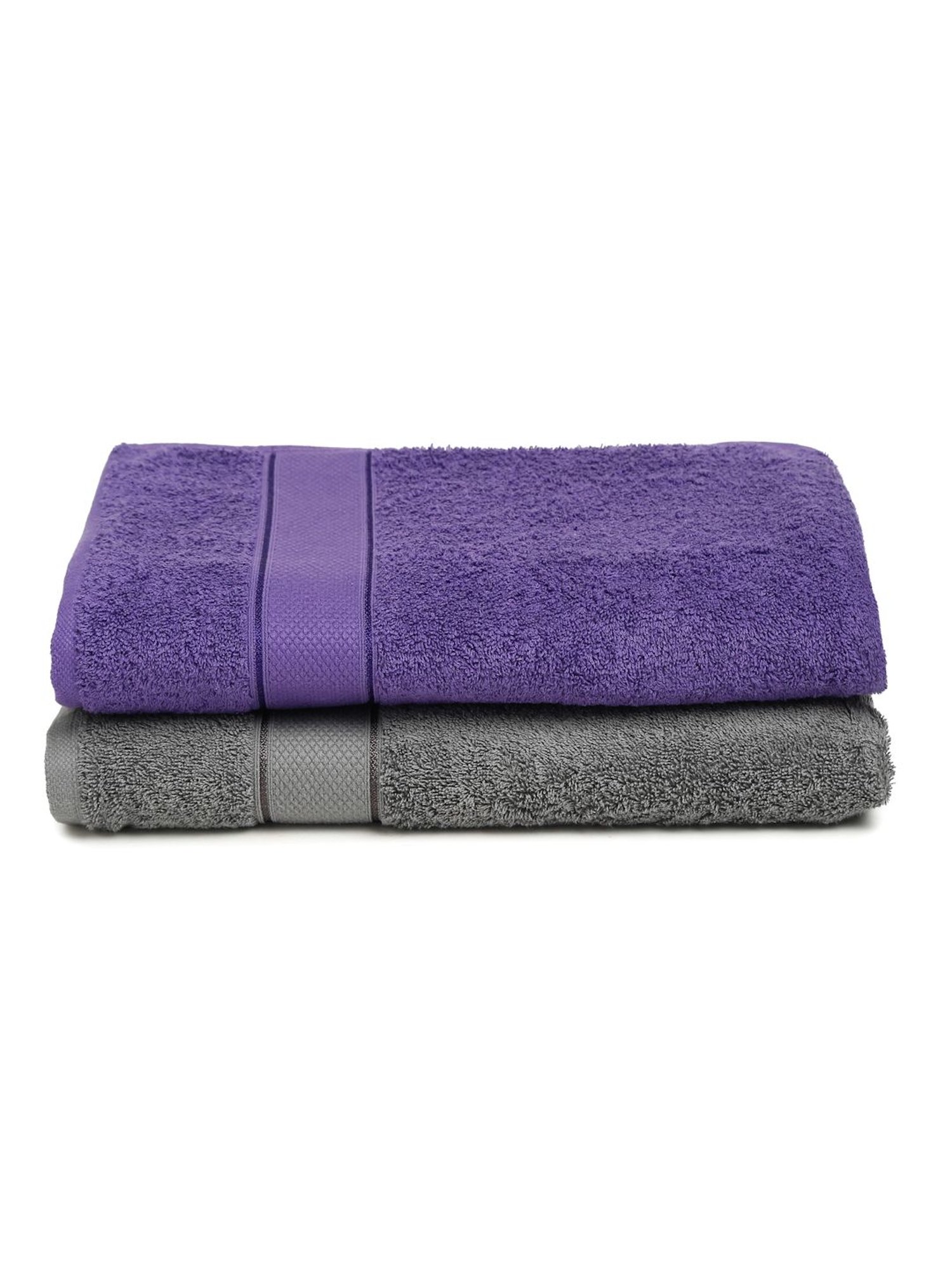 Creeva Grey & Violet 525 GSM Cotton Bath Towel Set of 2