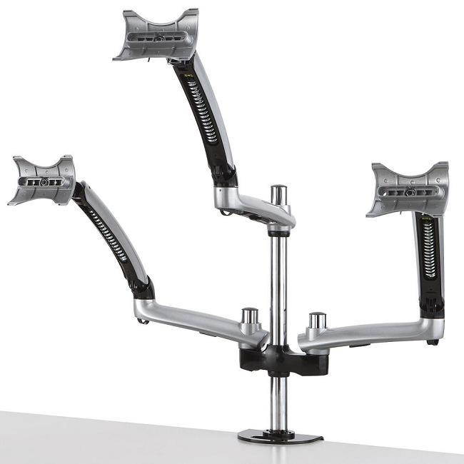 Cotytech Triple Apple Desk Mount Spring Arm 19.7-in Pole Clamp Base - Silver