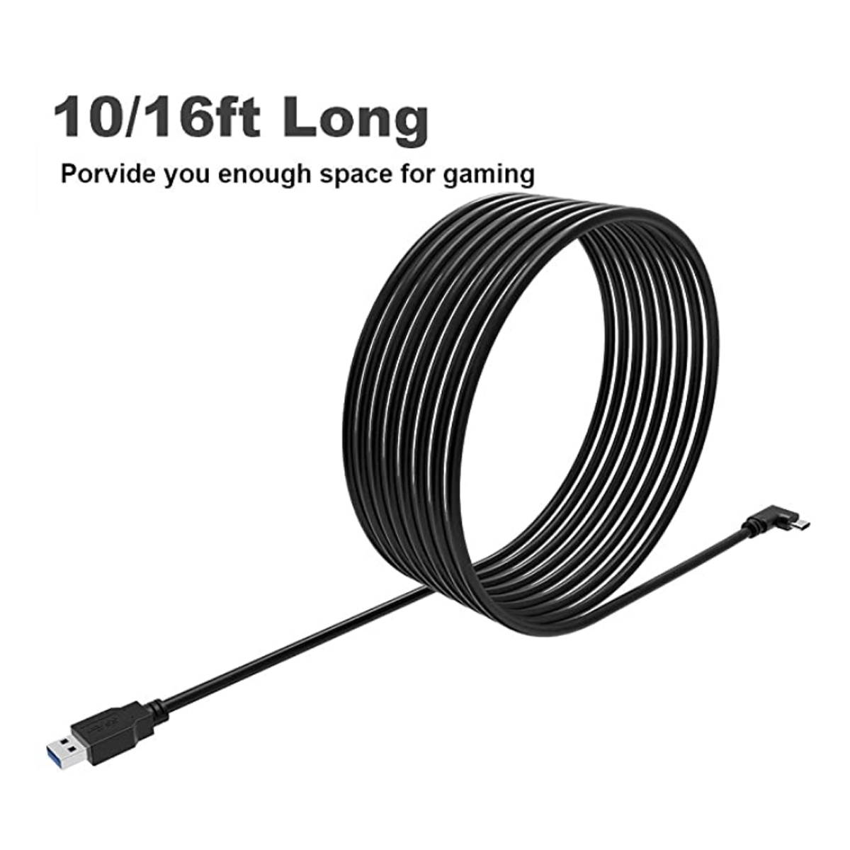 Link Cable for Oculus Quest 2/Quest 16ft (5M) Cable for PC Gaming and Charging | High Speed Data Transfer & Fast Charger Cord Angled Type C USB3.2 Gen1 to USB Type A Power Cable (16ft/5m), VR12