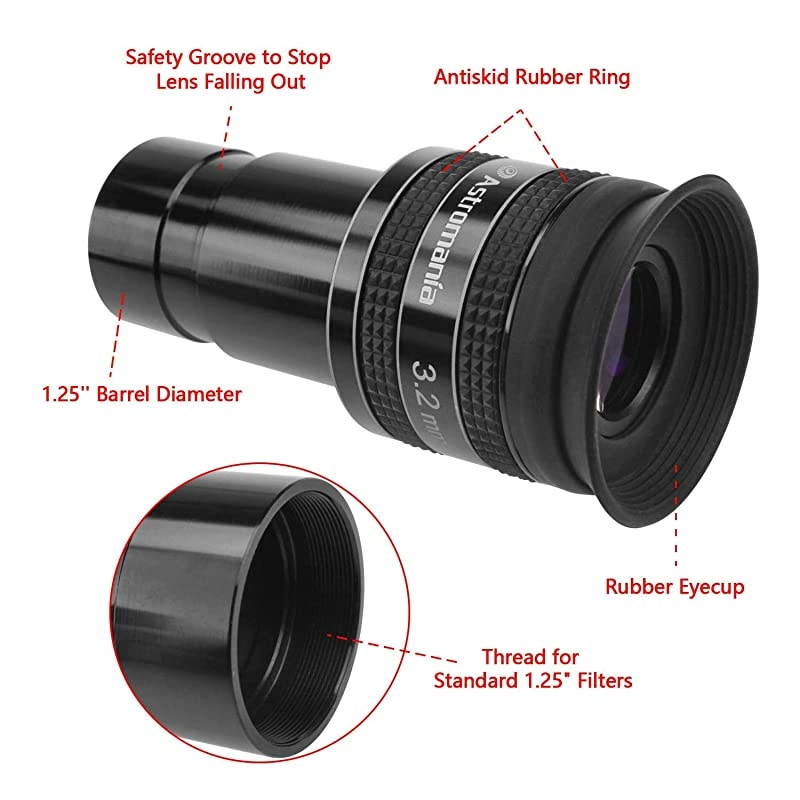 1.25" 2.5mm 58-Degree Planetary Eyepiece for Telescope
