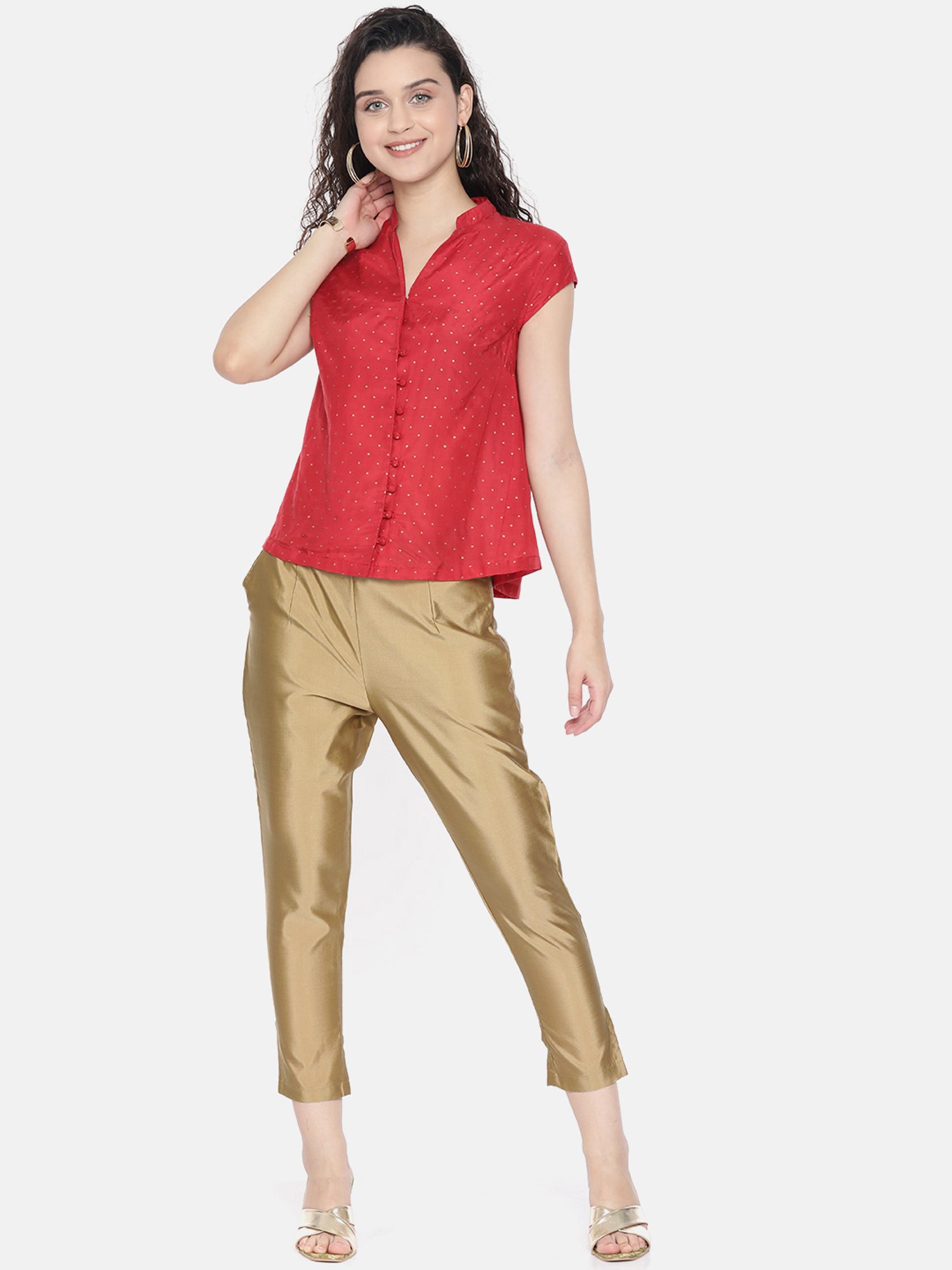 Ira Soleil Golden Regular Fit Cropped Pants